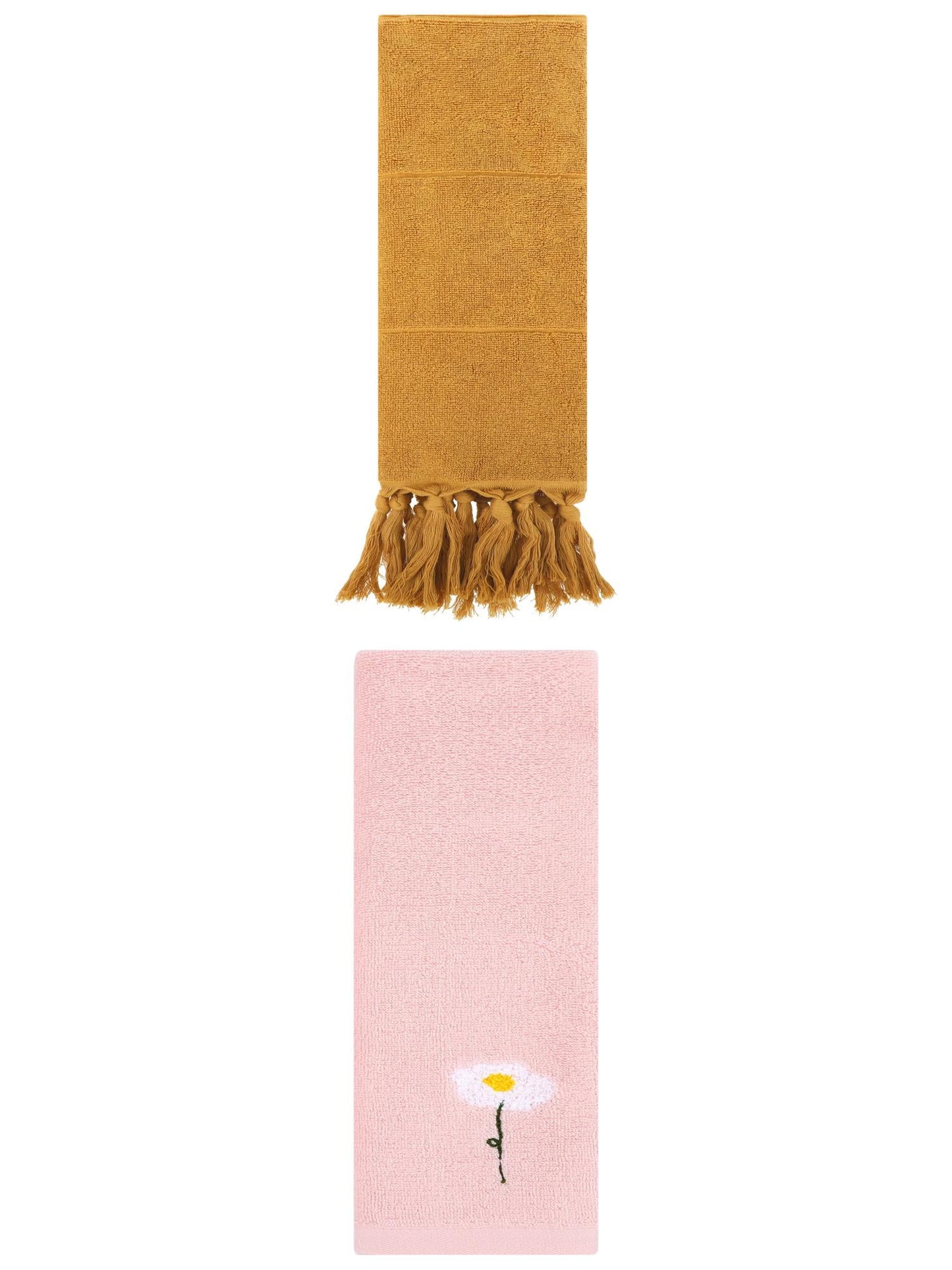 Unique Bargains 2 Pack Cotton Floral Hand Towel Yellow/Pink 14"x30"/13"x30"