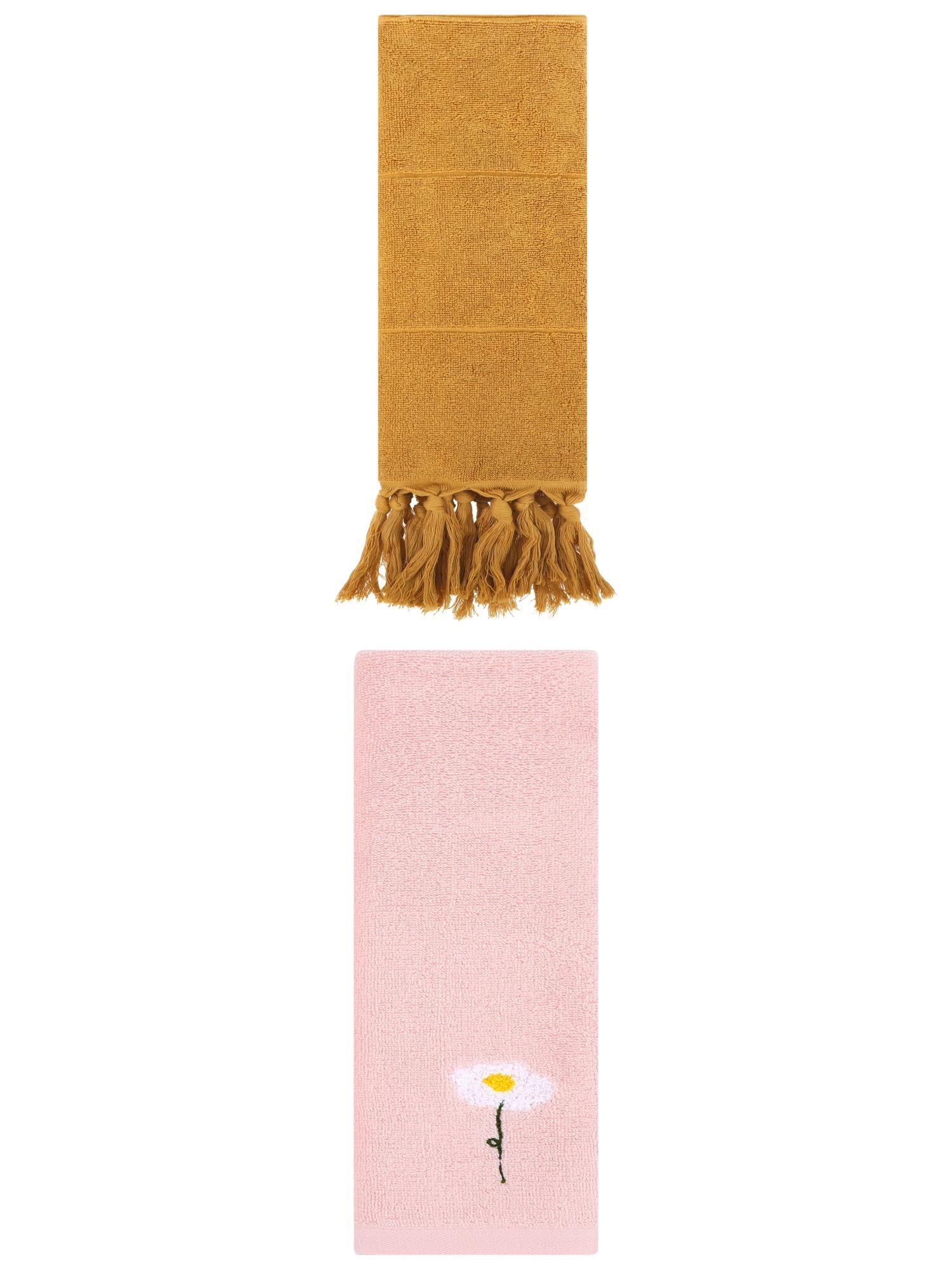 Unique Bargains 2 Pack Cotton Floral Hand Towel Yellow/Pink 14"x30"/13"x30"