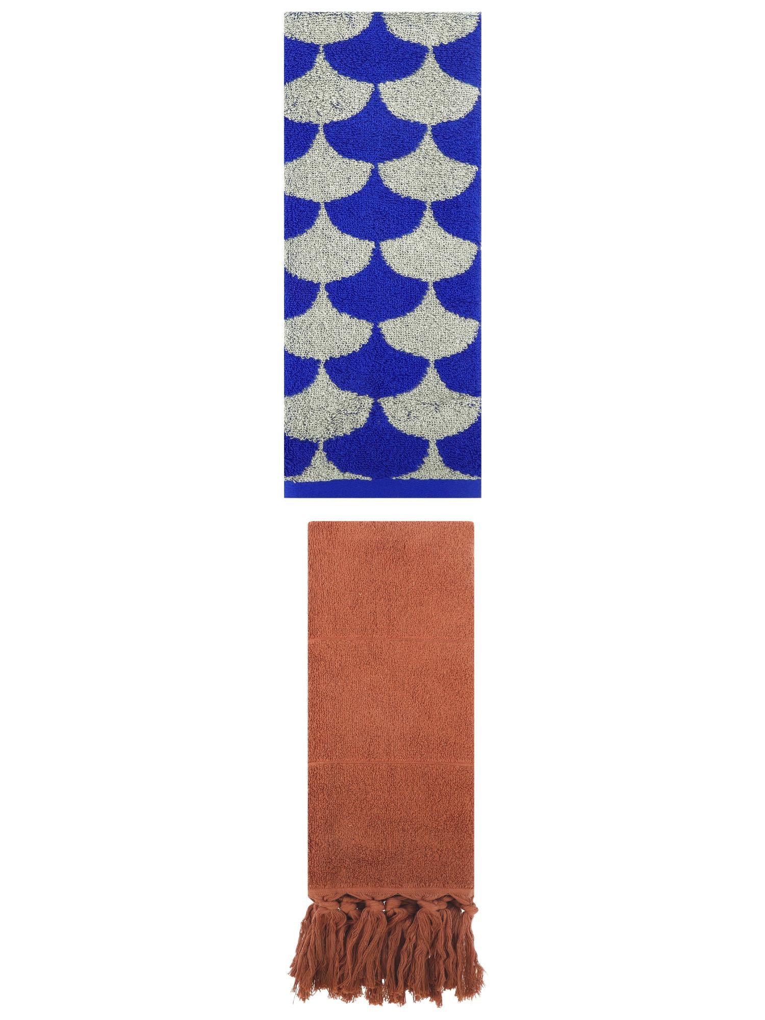 Unique Bargains 2 Pack Cotton Geometric and Solid Absorbent Soft Hand Towels Blue/Pink 14" x 30"/13" x 29"