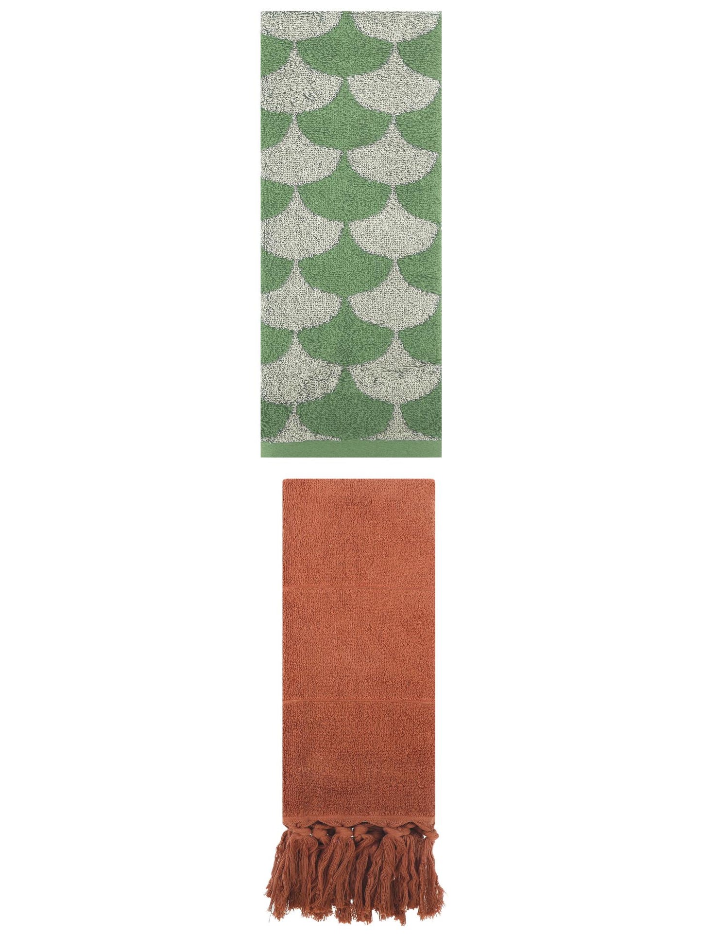 Unique Bargains 2 Pack Cotton Geometric Hand Towels Brown/Green 14"x30"/13"x29"