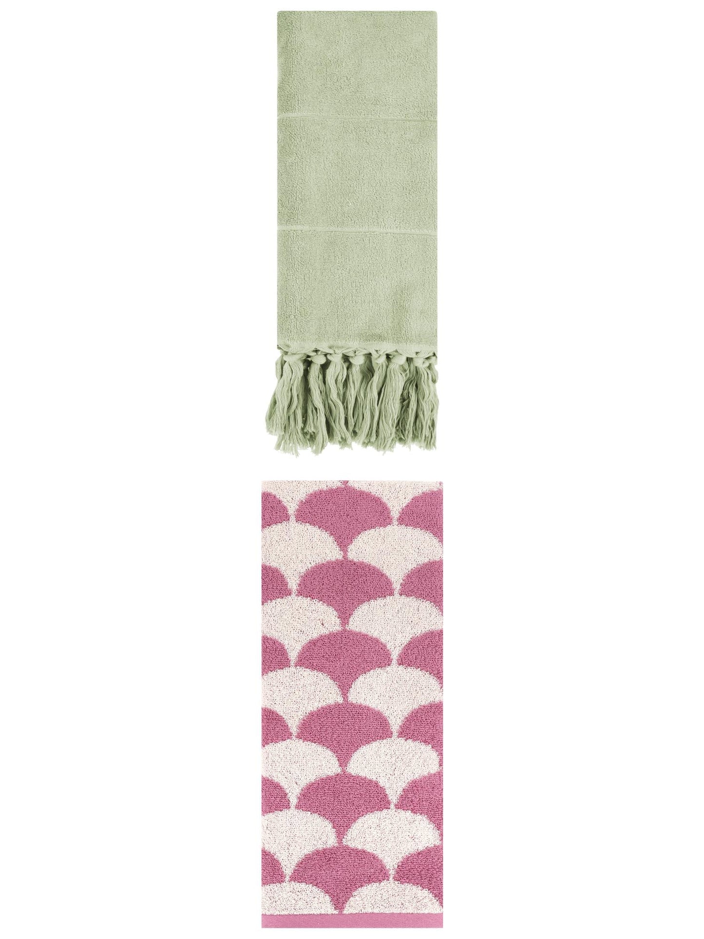 Unique Bargains 2 Pack Cotton Geometric Hand Towels Green/Pink 14"x30"/13"x29"