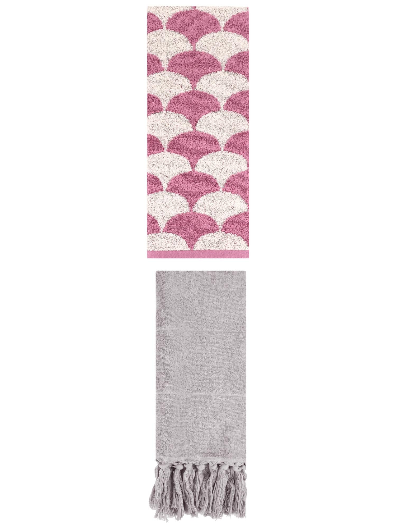 Unique Bargains 2 Pack Cotton Geometric Hand Towels Grey/Pink 14"x30"/13"x29"