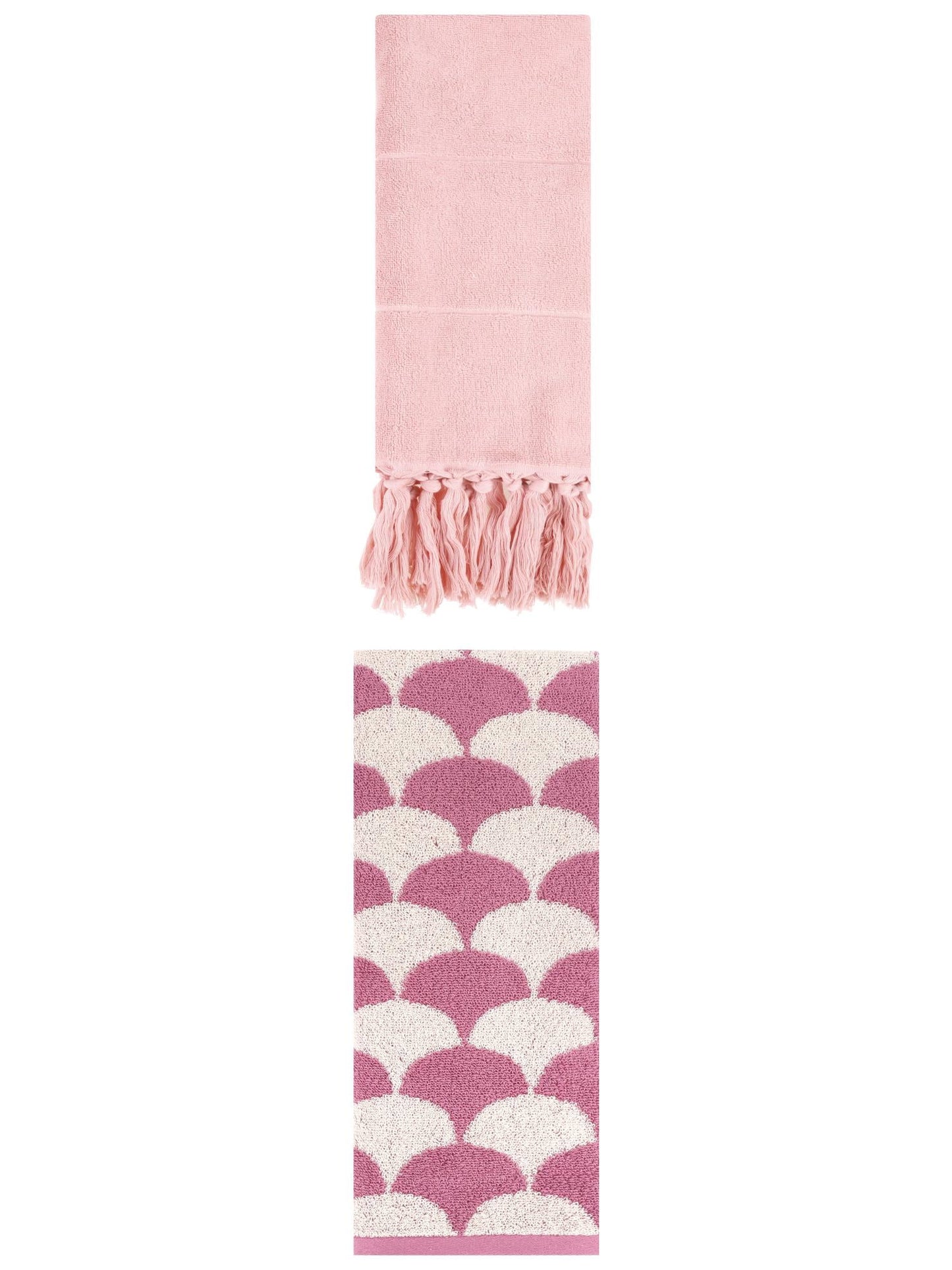 Unique Bargains 2 Pack Cotton Geometric Hand Towels Pink 14"x30"/13"x29"