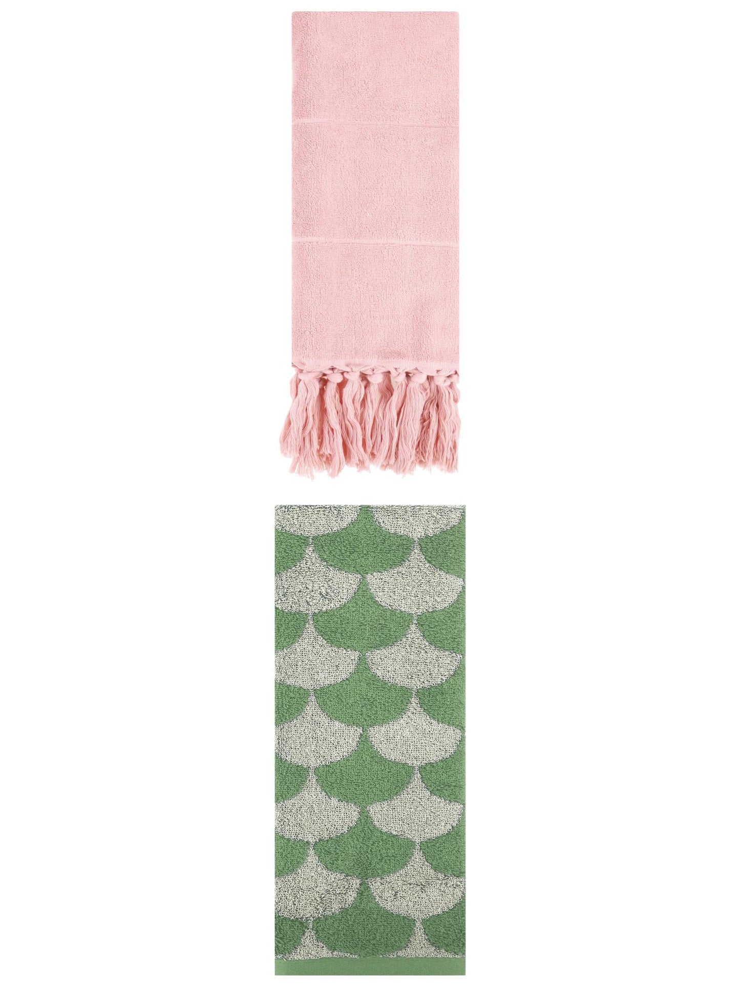 Unique Bargains 2 Pack Cotton Geometric Hand Towels Pink/Green 14"x30"/13"x29"