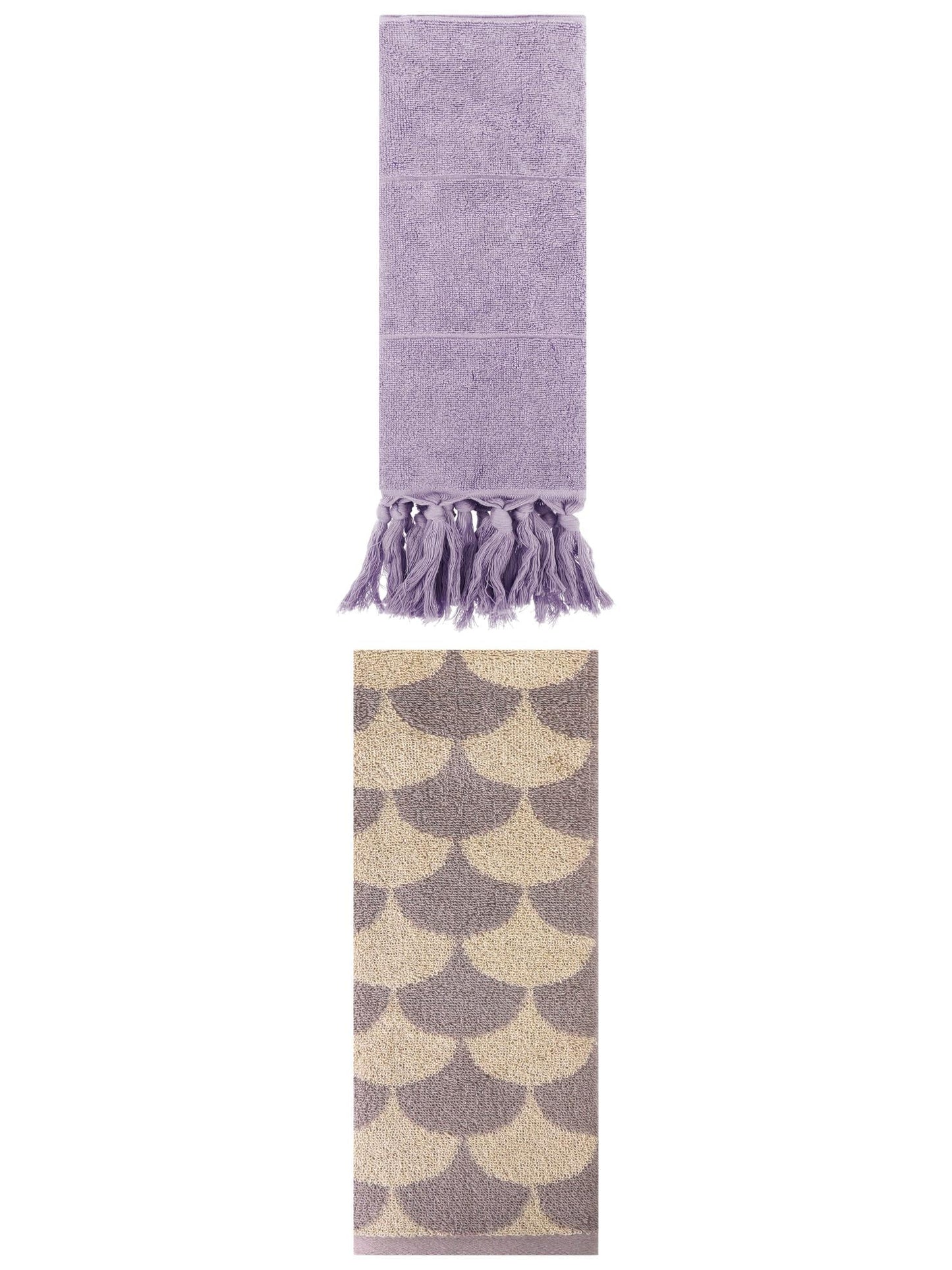 Unique Bargains 2 Pack Cotton Geometric Hand Towels Purple/Brown 14"x30"/13"x29"