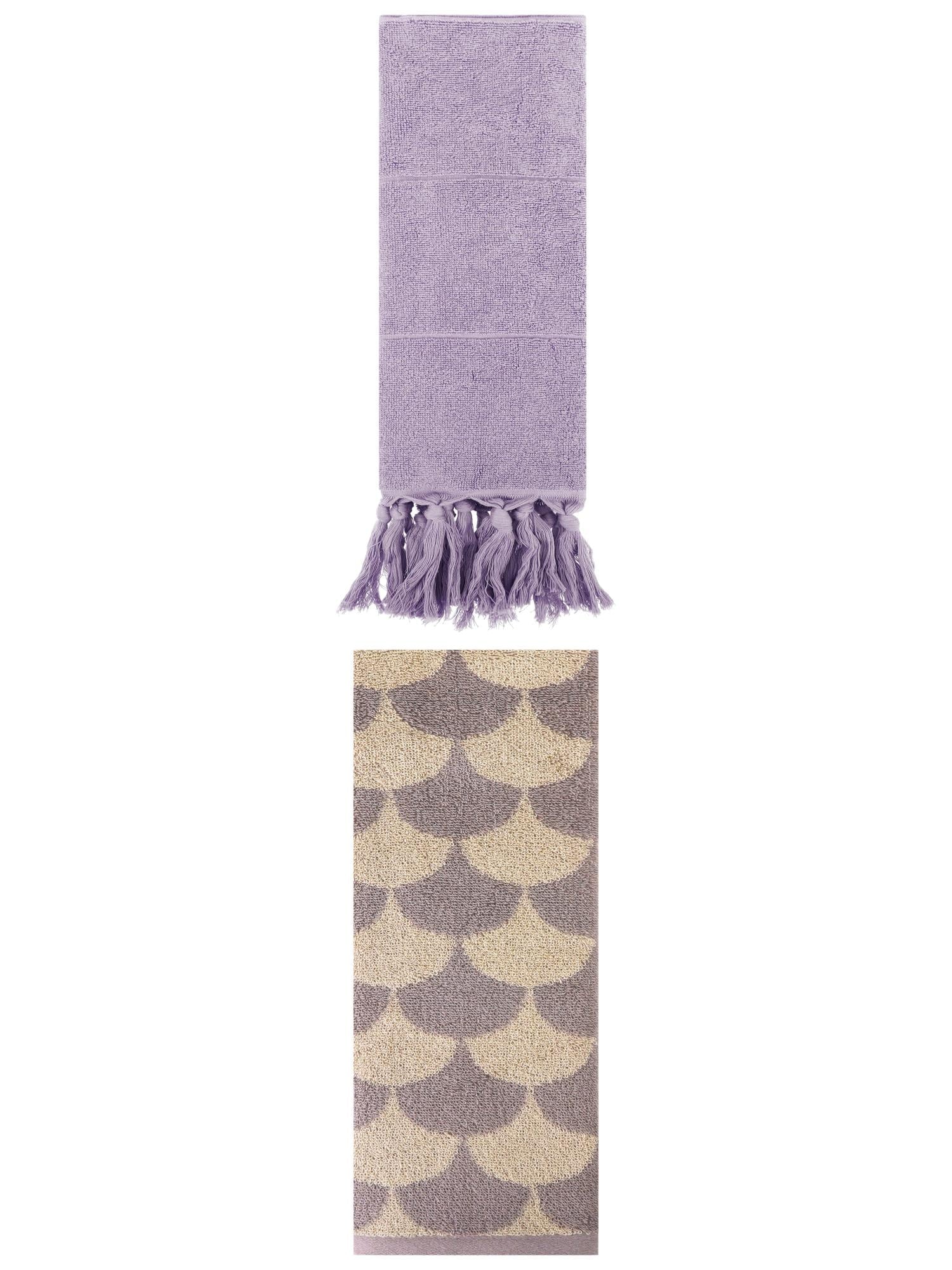 Unique Bargains 2 Pack Cotton Geometric Hand Towels Purple/Brown 14"x30"/13"x29"