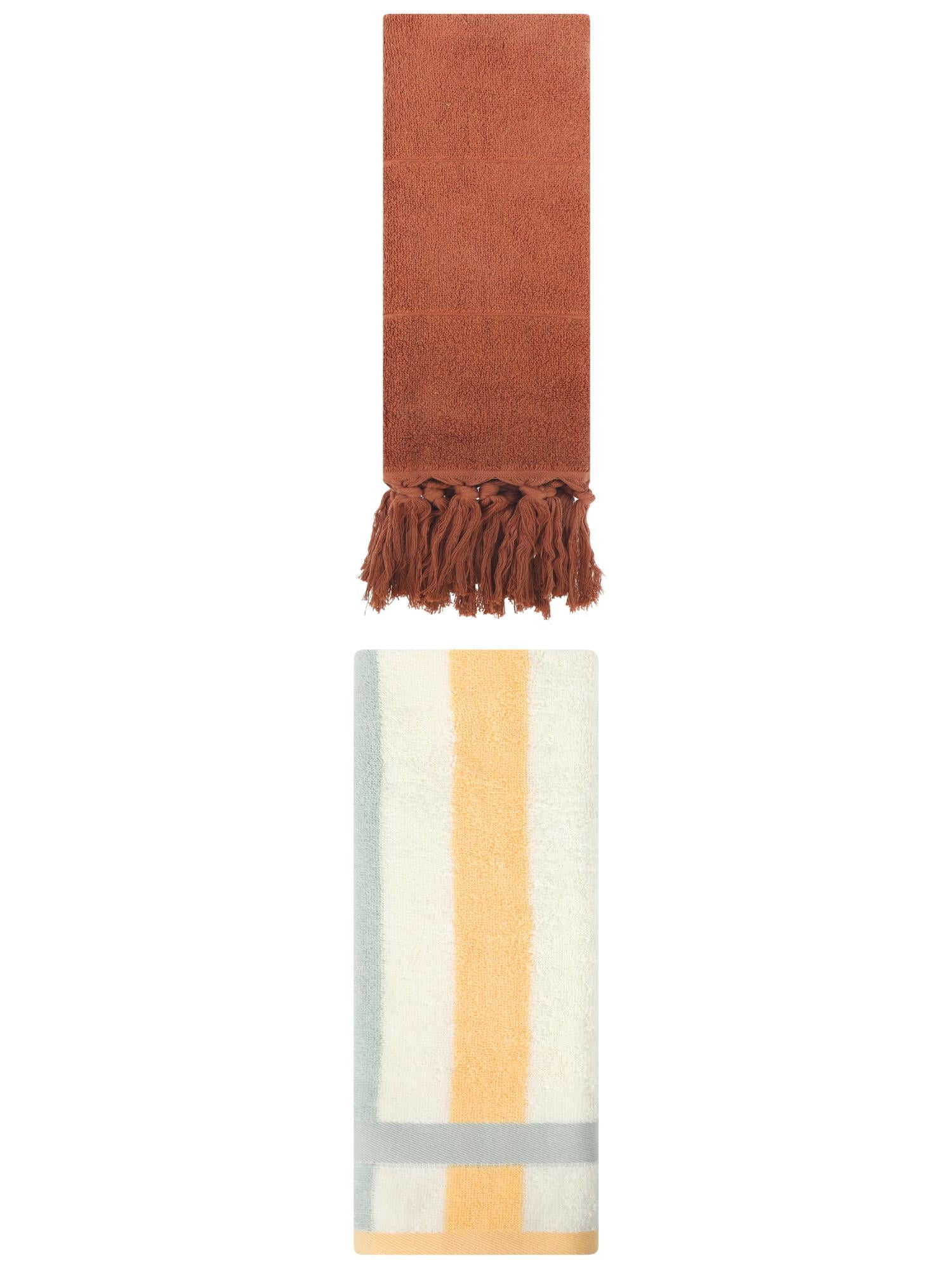 Unique Bargains 2 Pack Soft Decorative Hand Towel Brown/Blue Orange 14"x30"/13"x29"