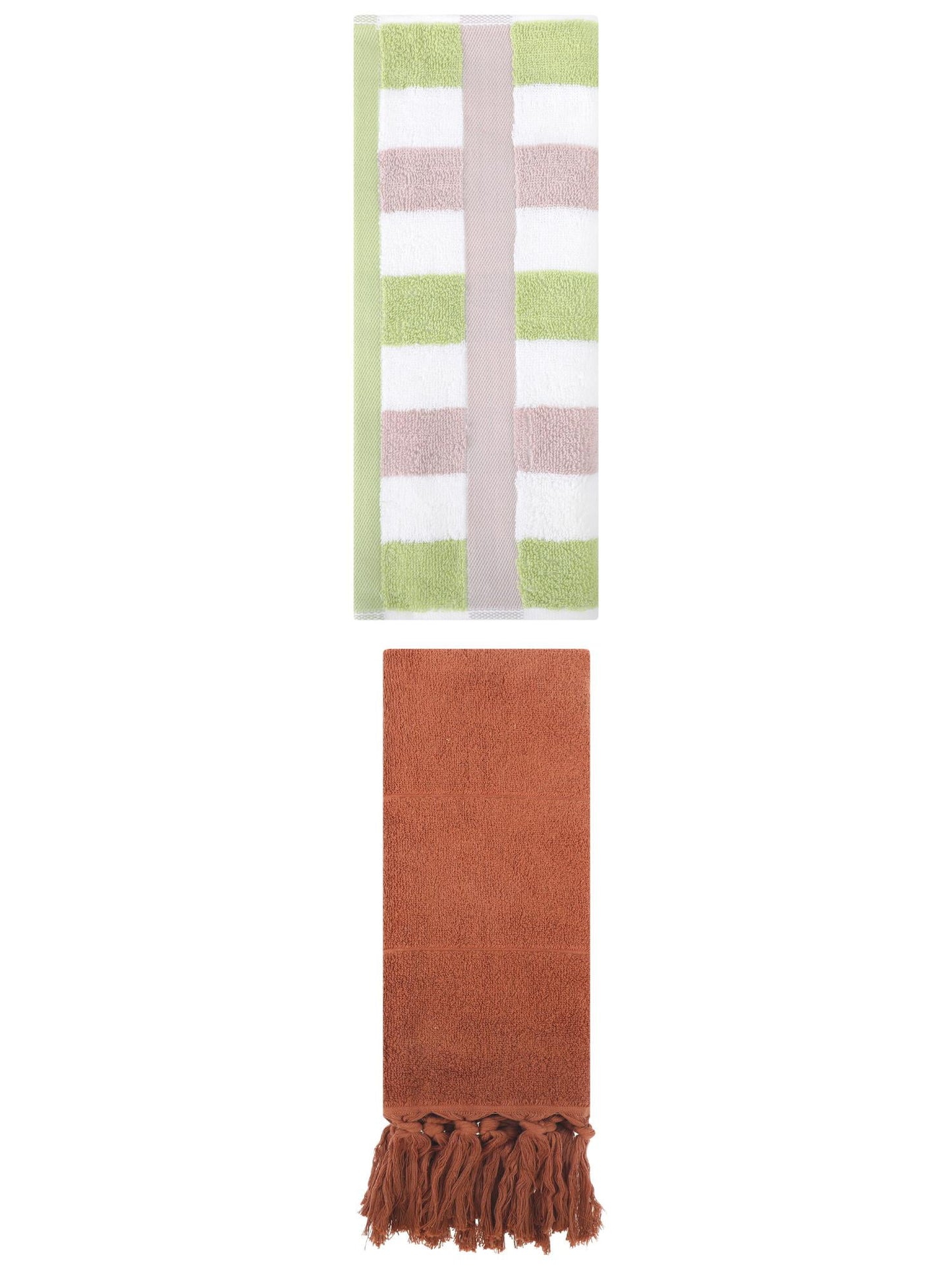 Unique Bargains 2 Pack Soft Decorative Hand Towel Brown/Green 14"x30"/13"x29"