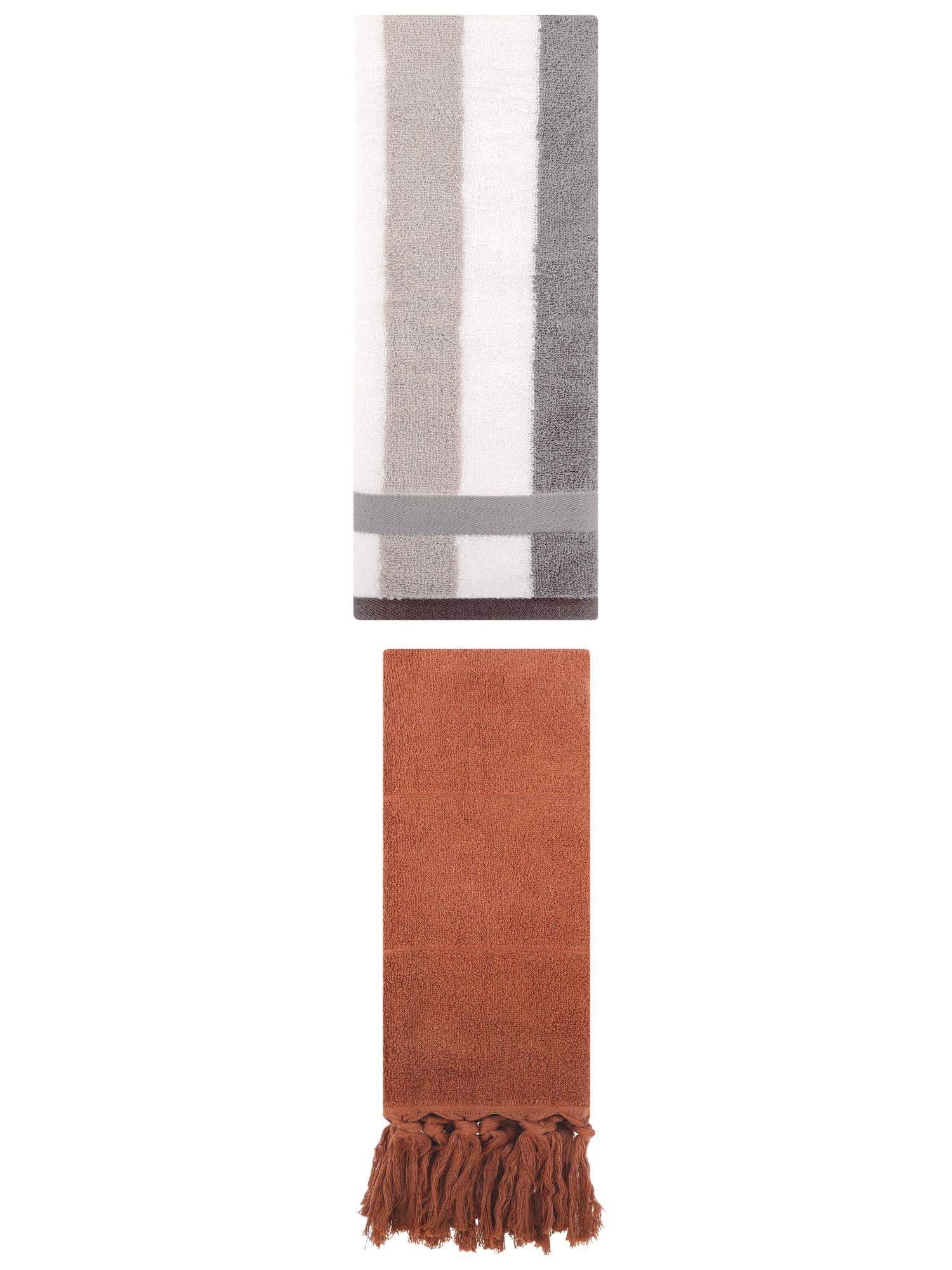 Unique Bargains 2 Pack Soft Decorative Hand Towel Brown/Grey 14"x30"/13"x29"