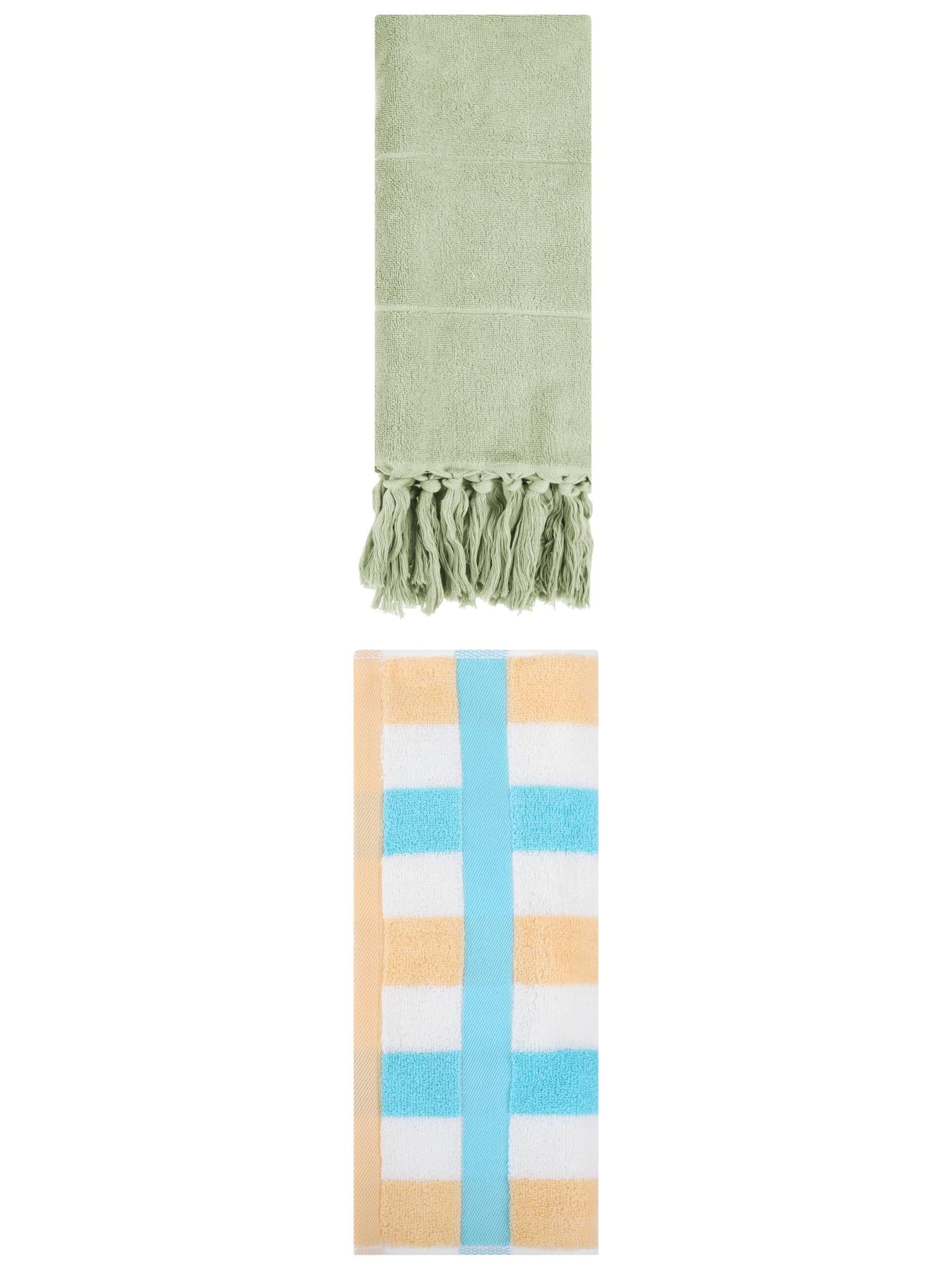 Unique Bargains 2 Pack Soft Decorative Hand Towel Green/Blue Yellow 14"x30"/13"x29"