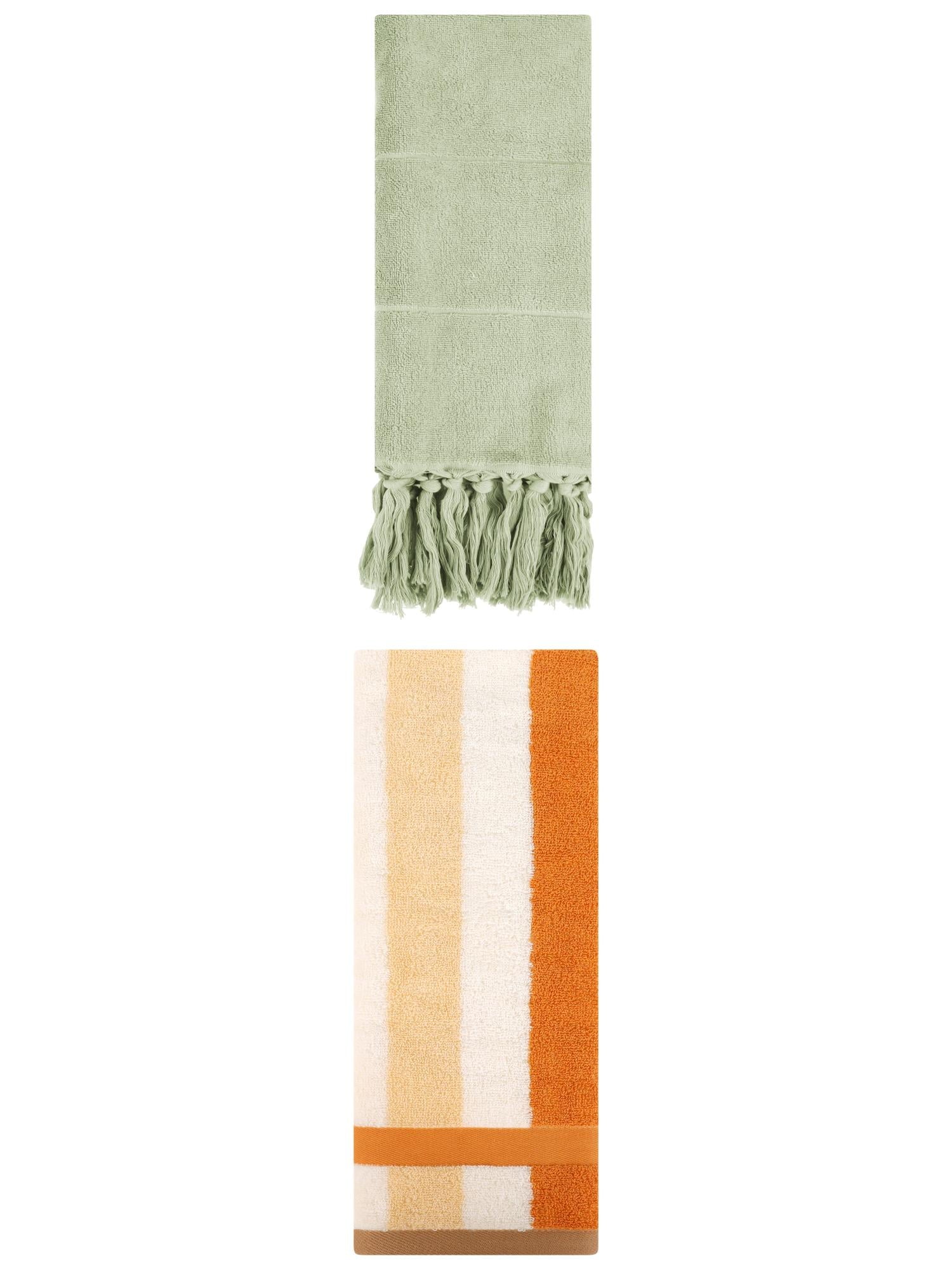 Unique Bargains 2 Pack Soft Decorative Hand Towel Green/Brown Yellow 14"x30"/13"x29"