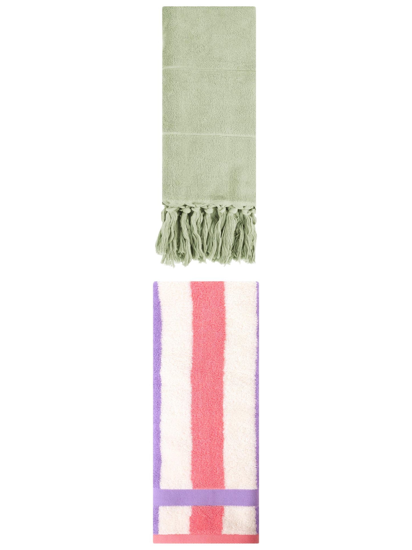 Unique Bargains 2 Pack Soft Decorative Hand Towel Green/Purple Pink 14"x30"/13"x29"