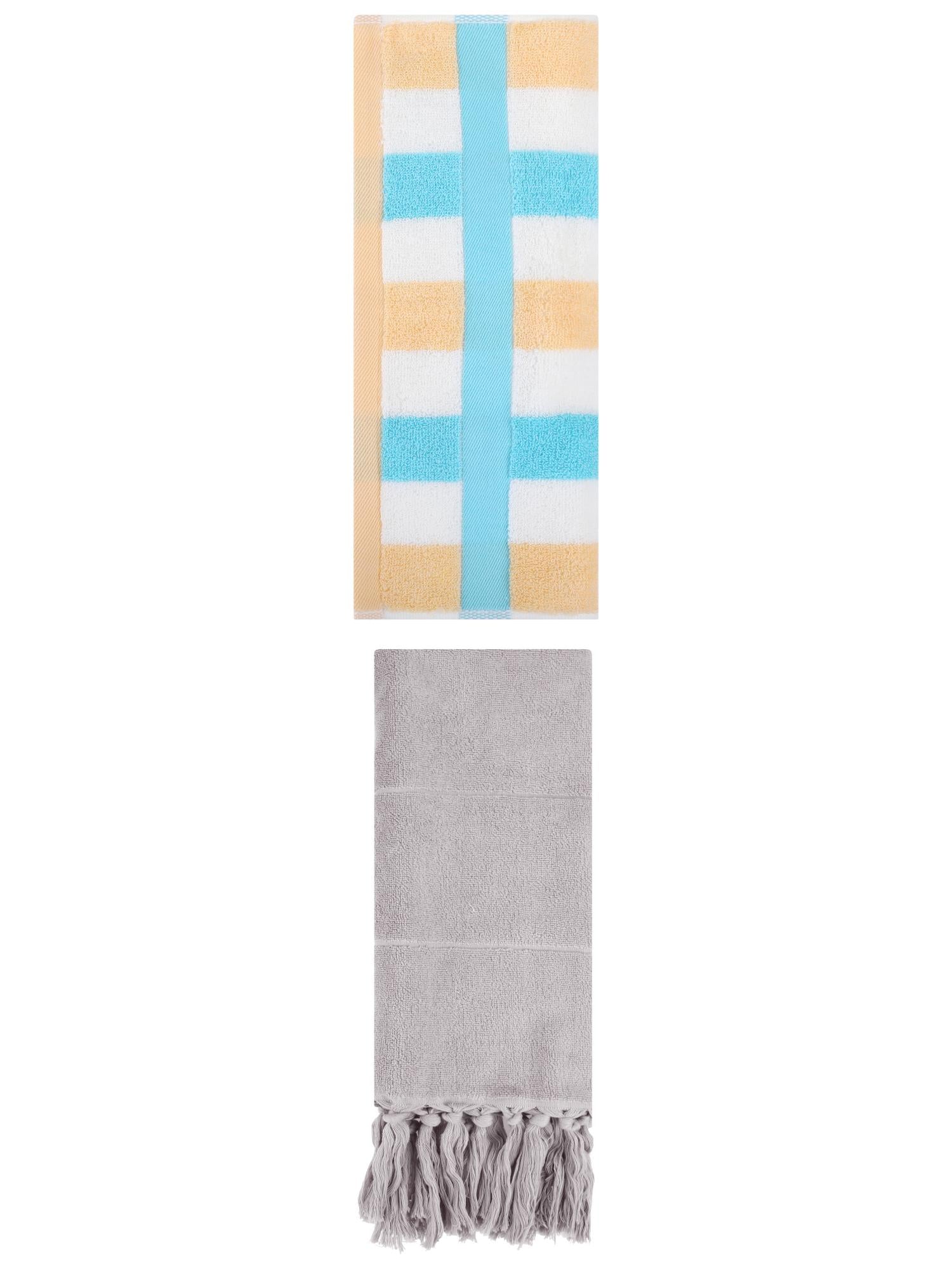 Unique Bargains 2 Pack Soft Decorative Hand Towel Grey/Blue Yellow 14"x30"/13"x29"