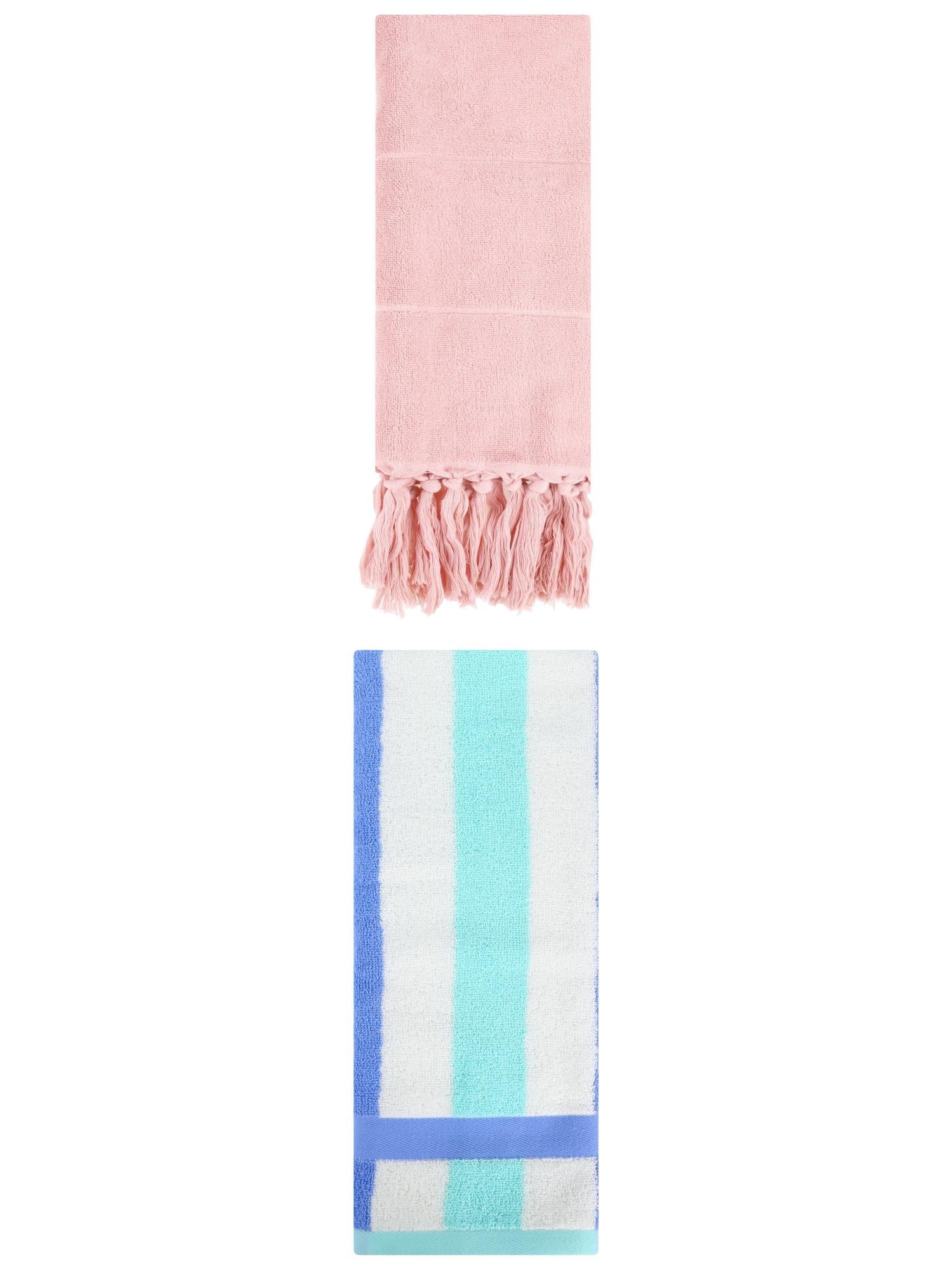 Unique Bargains 2 Pack Soft Decorative Hand Towel Pink/Blue Green 14"x30"/13"x29"