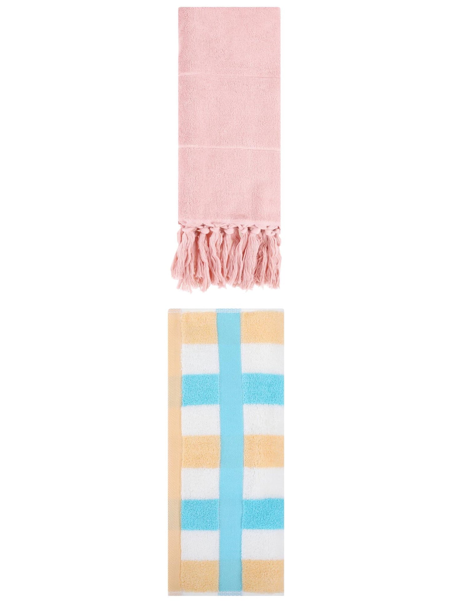 Unique Bargains 2 Pack Soft Decorative Hand Towel Pink/Blue Yellow 14"x30"/13"x29"