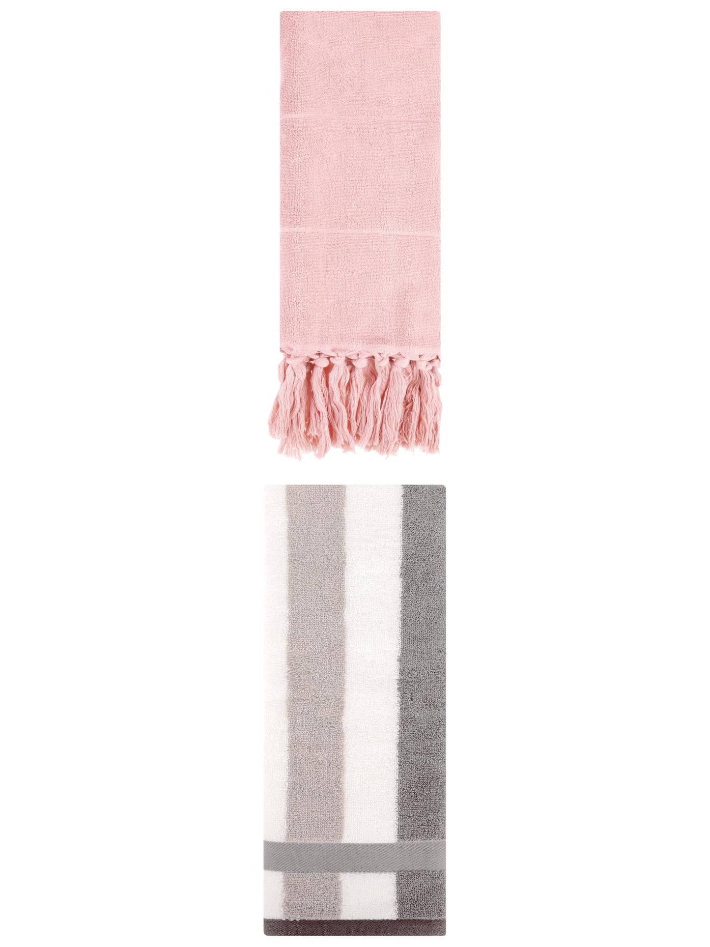Unique Bargains 2 Pack Soft Decorative Hand Towel Pink/Grey 14"x30"/13"x29"