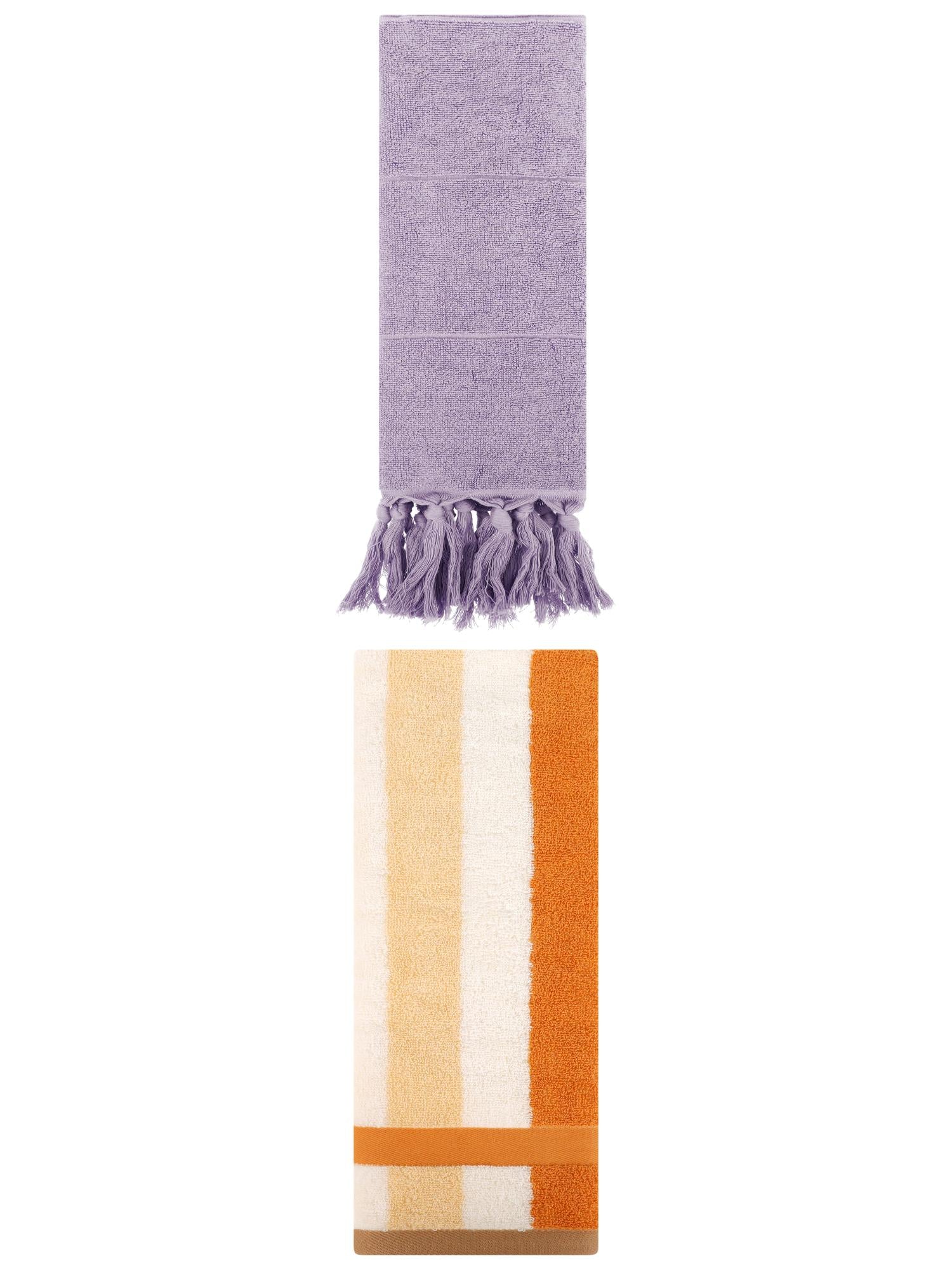 Unique Bargains 2 Pack Soft Decorative Hand Towel Purple/Brown Yellow 14"x30"/13"x29"