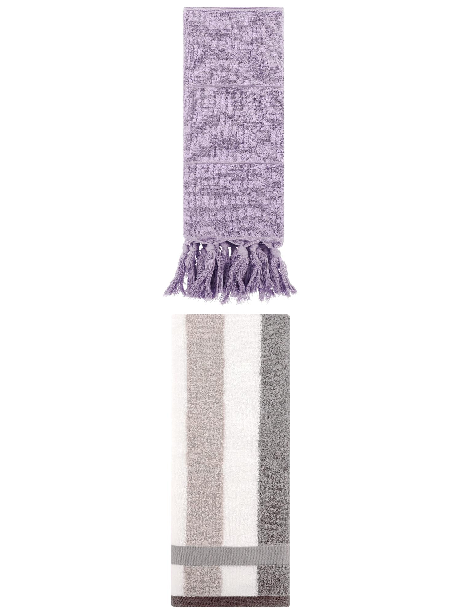 Unique Bargains 2 Pack Soft Decorative Hand Towel Purple/Grey 14"x30"/13"x29"