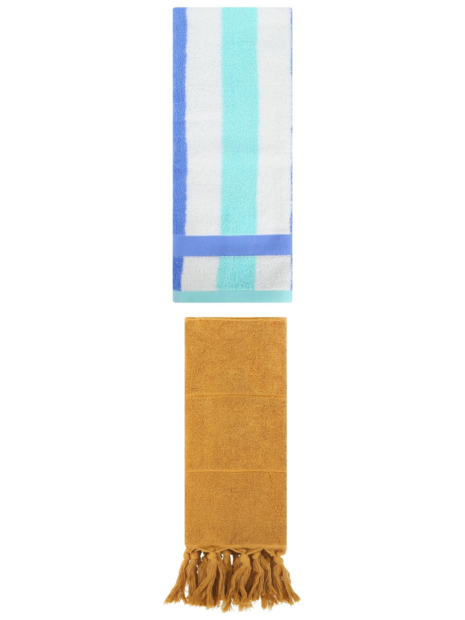 Unique Bargains 2 Pack Soft Decorative Hand Towel Yellow/Blue Green 14"x30"/13"x29"