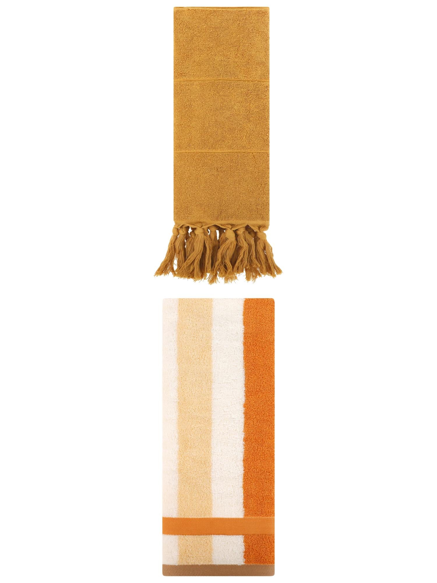 Unique Bargains 2 Pack Soft Decorative Hand Towel Yellow/Brown Yellow 14"x30"/13"x29"