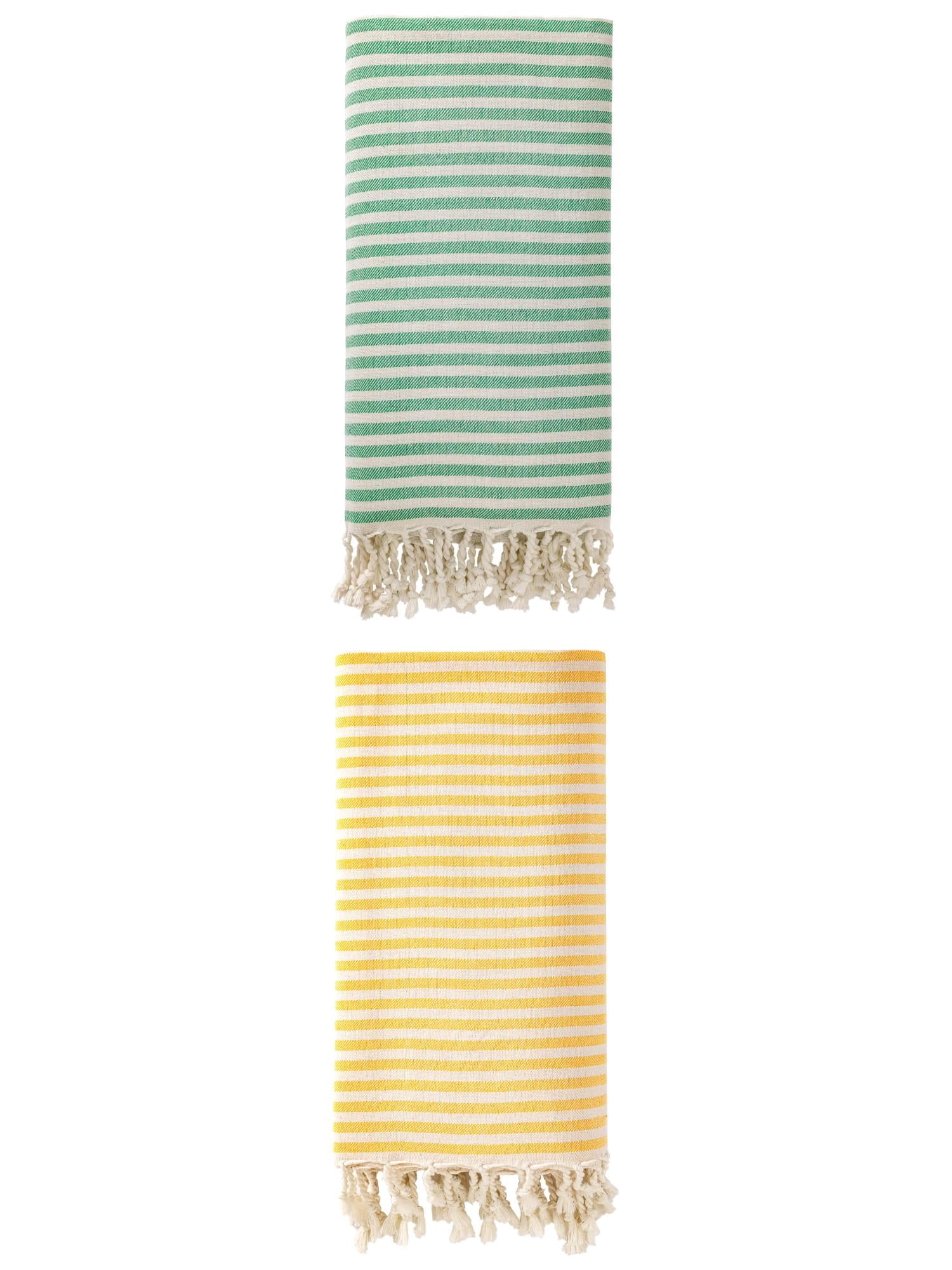 Unique Bargains 2 Pack Soft Sand Free Quick Dry Turkish Towel Green/Yellow 71"x40"