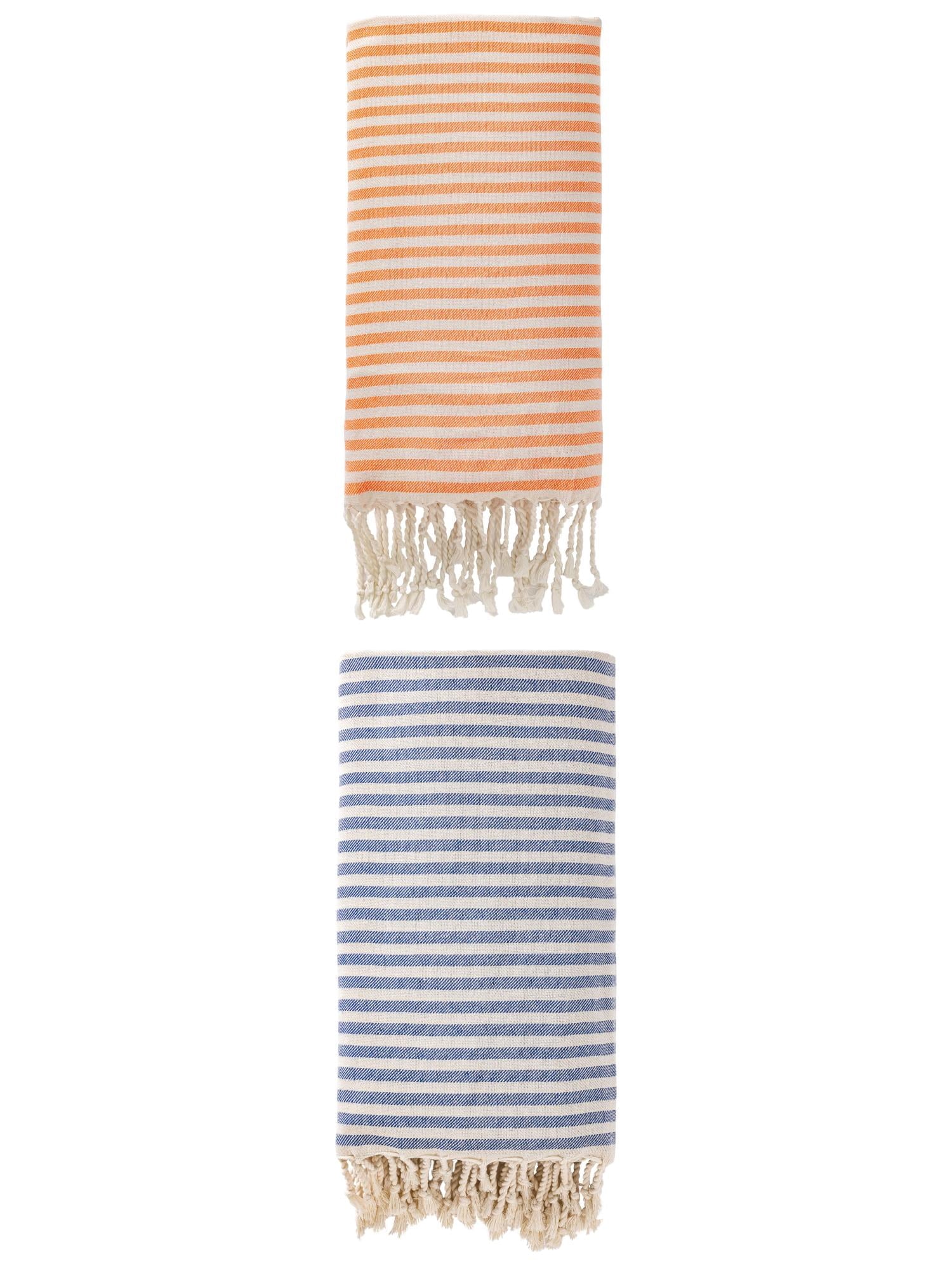 Unique Bargains 2 Pack Soft Sand Free Quick Dry Turkish Towel Orange/Blue 71"x40"