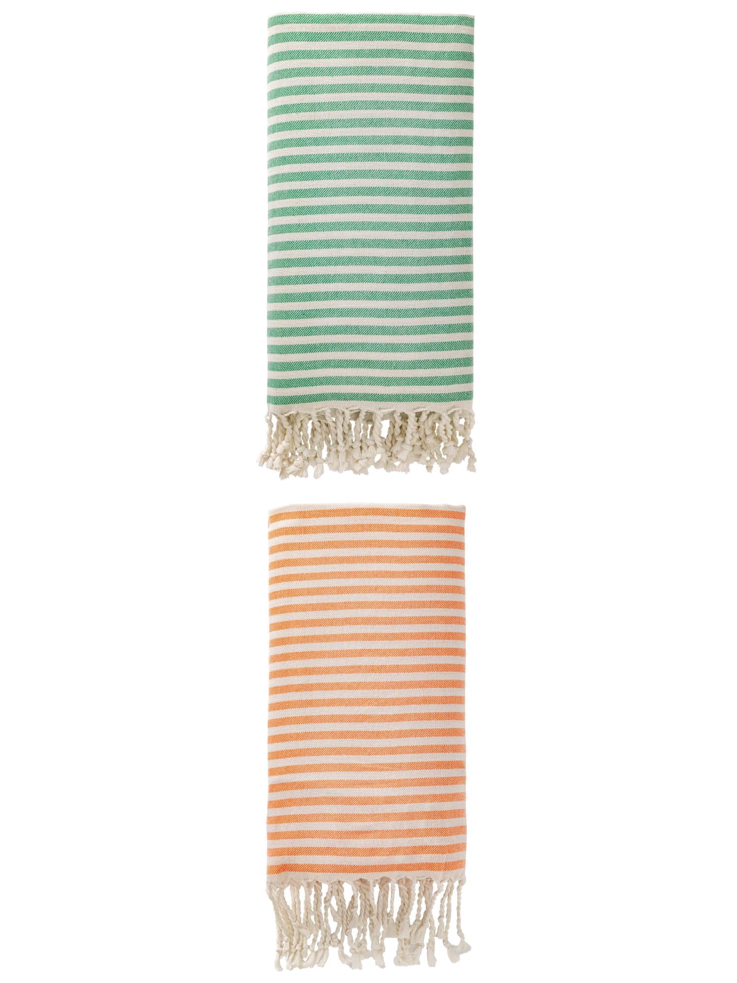 Unique Bargains 2 Pack Soft Sand Free Quick Dry Turkish Towel Orange/Green 71"x40"