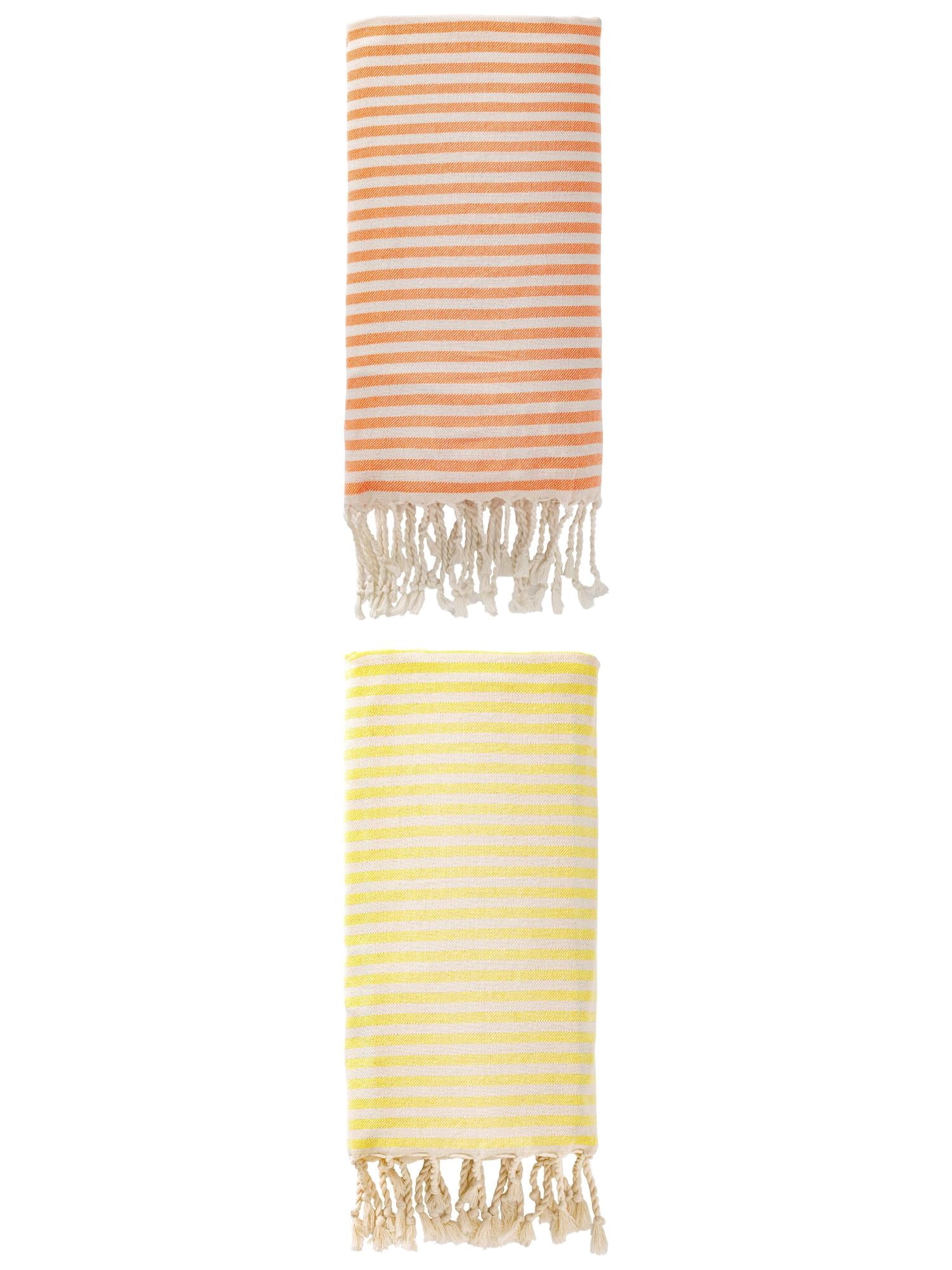 Unique Bargains 2 Pack Soft Sand Free Quick Dry Turkish Towel Orange/Light Yellow 71"x40"