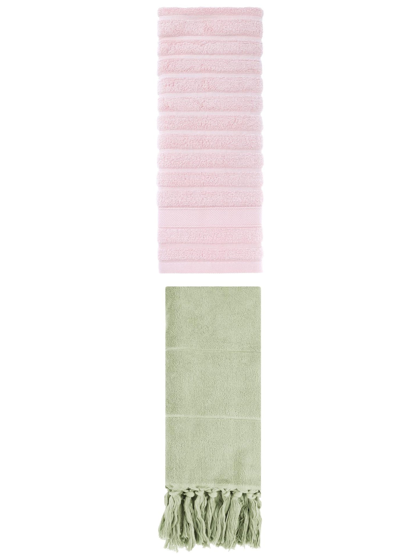Unique Bargains 2 Pack Solid Absorbent Soft Cotton Hand Towels 14" x 30" Green/Pink
