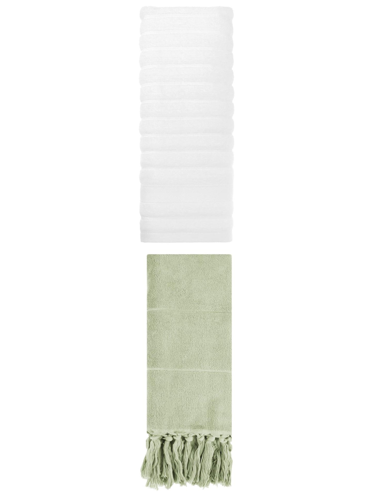 Unique Bargains 2 Pack Solid Absorbent Soft Cotton Hand Towels 14" x 30" Green/White