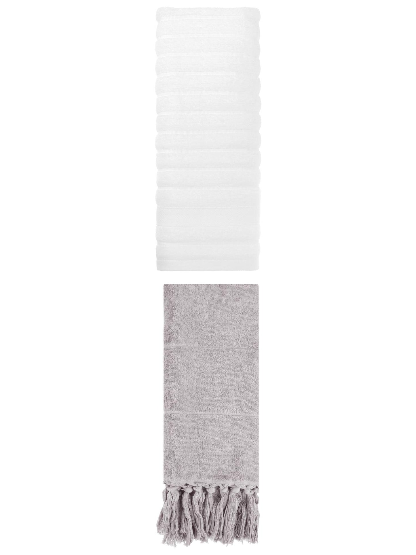 Unique Bargains 2 Pack Solid Absorbent Soft Cotton Hand Towels 14" x 30" Grey/White