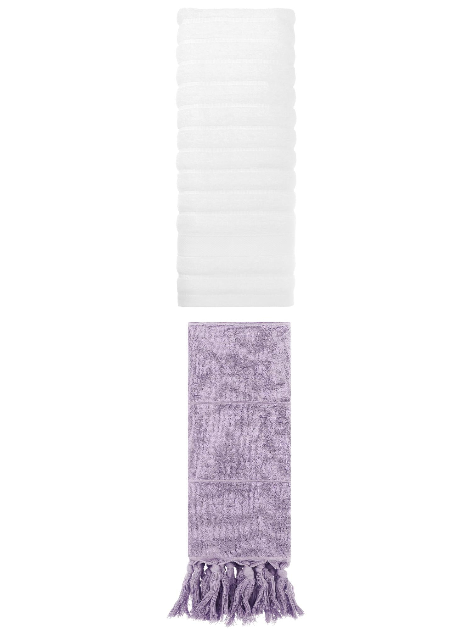 Unique Bargains 2 Pack Solid Absorbent Soft Cotton Hand Towels 14" x 30" Purple/White