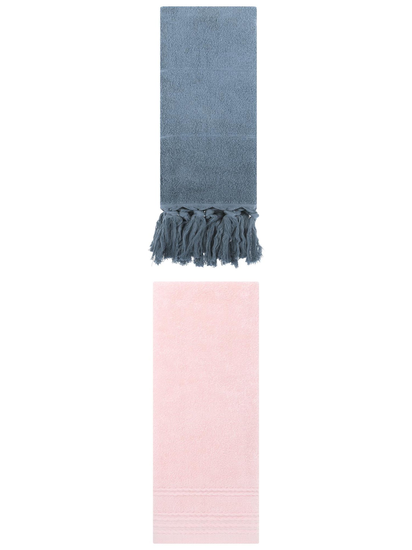 Unique Bargains 2 Pack Striped Tassels Hand Towels for Bathroom 14" x 30" Blue/Pink