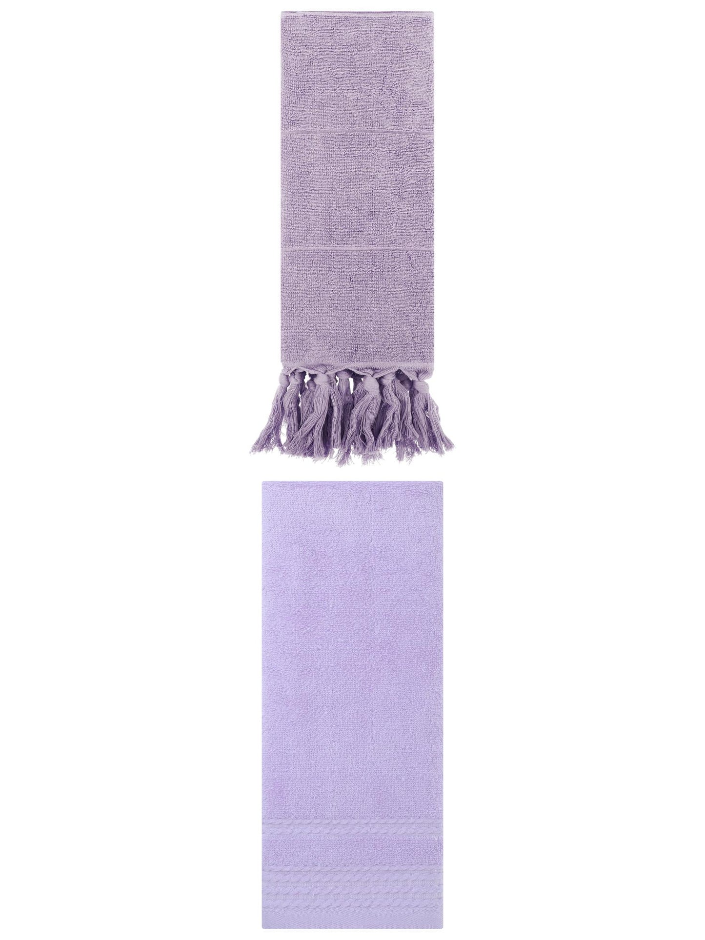 Unique Bargains 2 Pack Striped Tassels Hand Towels for Bathroom 14" x 30" Purple