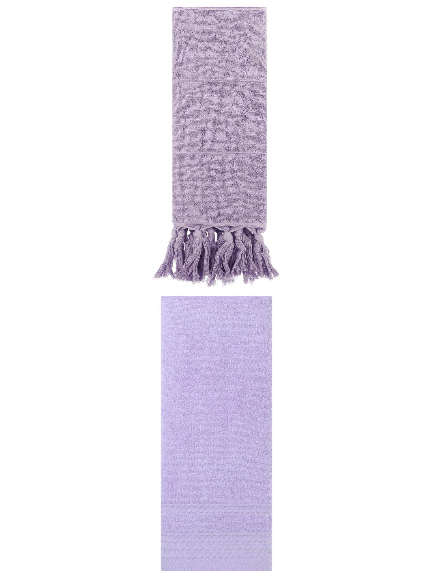 Unique Bargains 2 Pack Striped Tassels Hand Towels for Bathroom 14" x 30" Purple