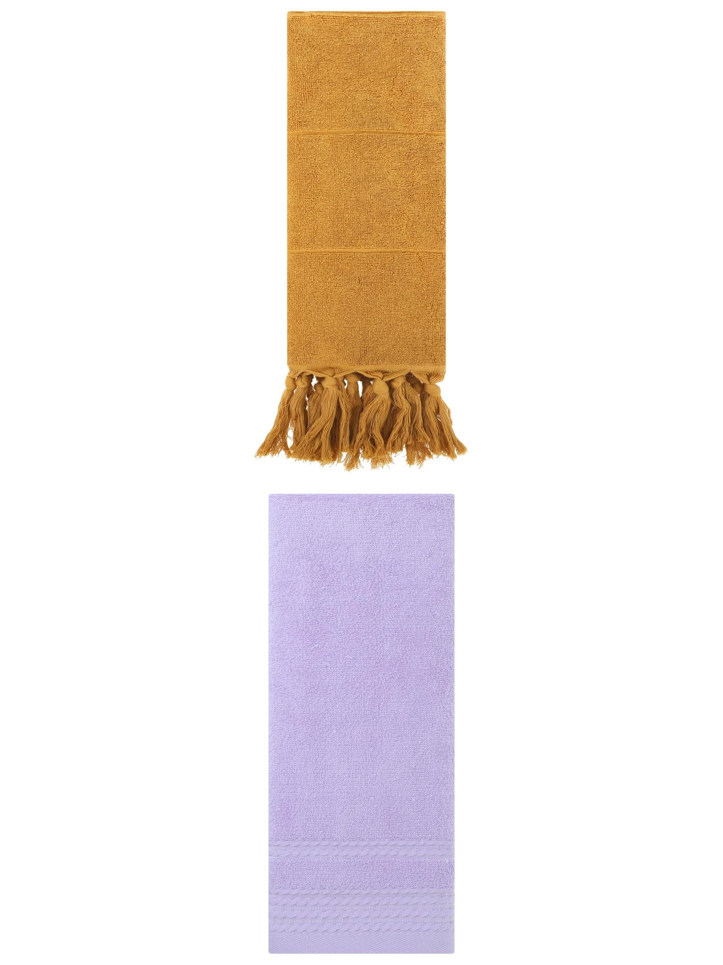 Unique Bargains 2 Pack Striped Tassels Hand Towels for Bathroom 14" x 30" Yellow/Purple
