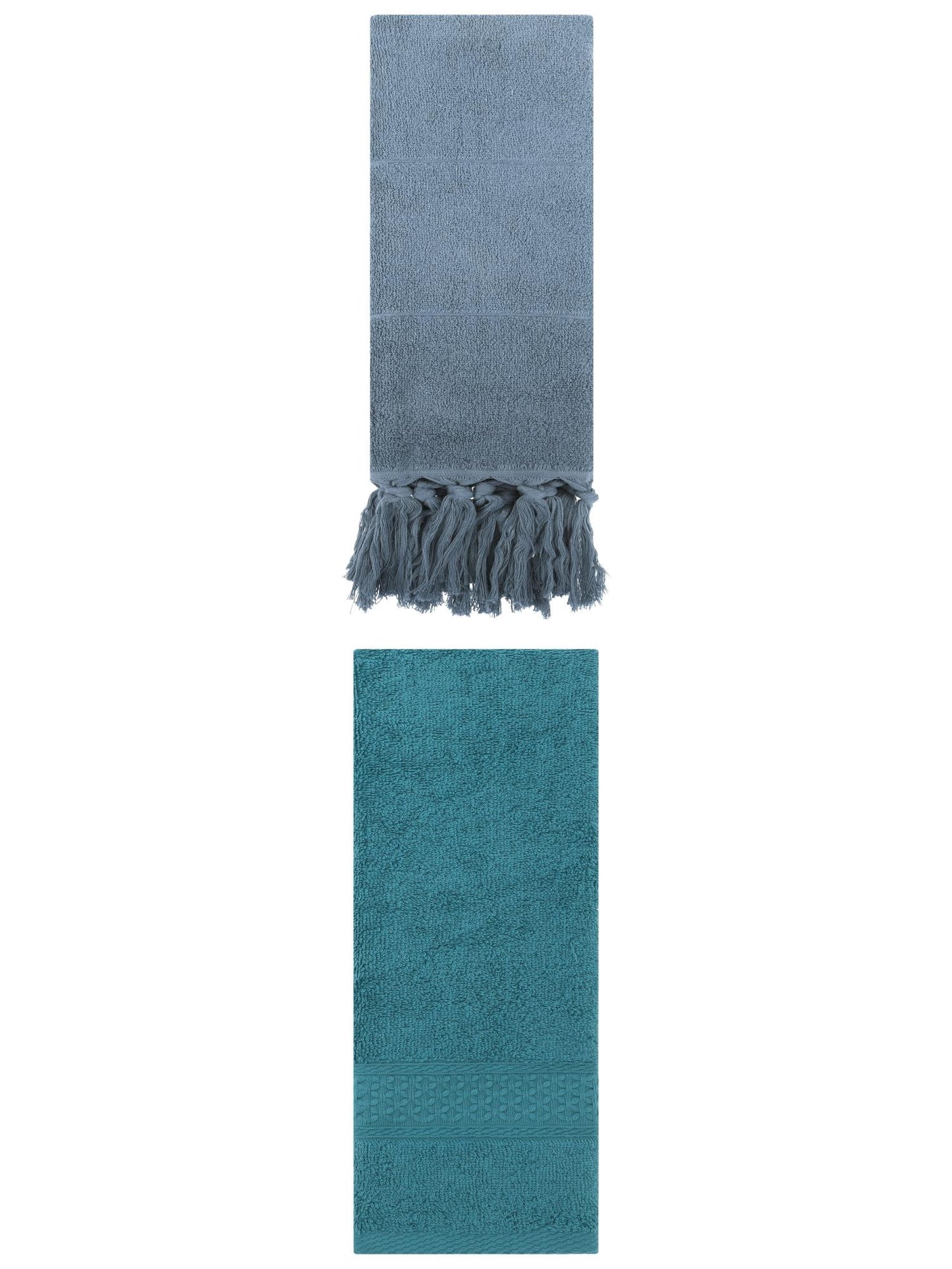 Unique Bargains 2 Packs Textured Tassels Hand Towel Blue/Dark Green 14" x 30"/13" x 30"