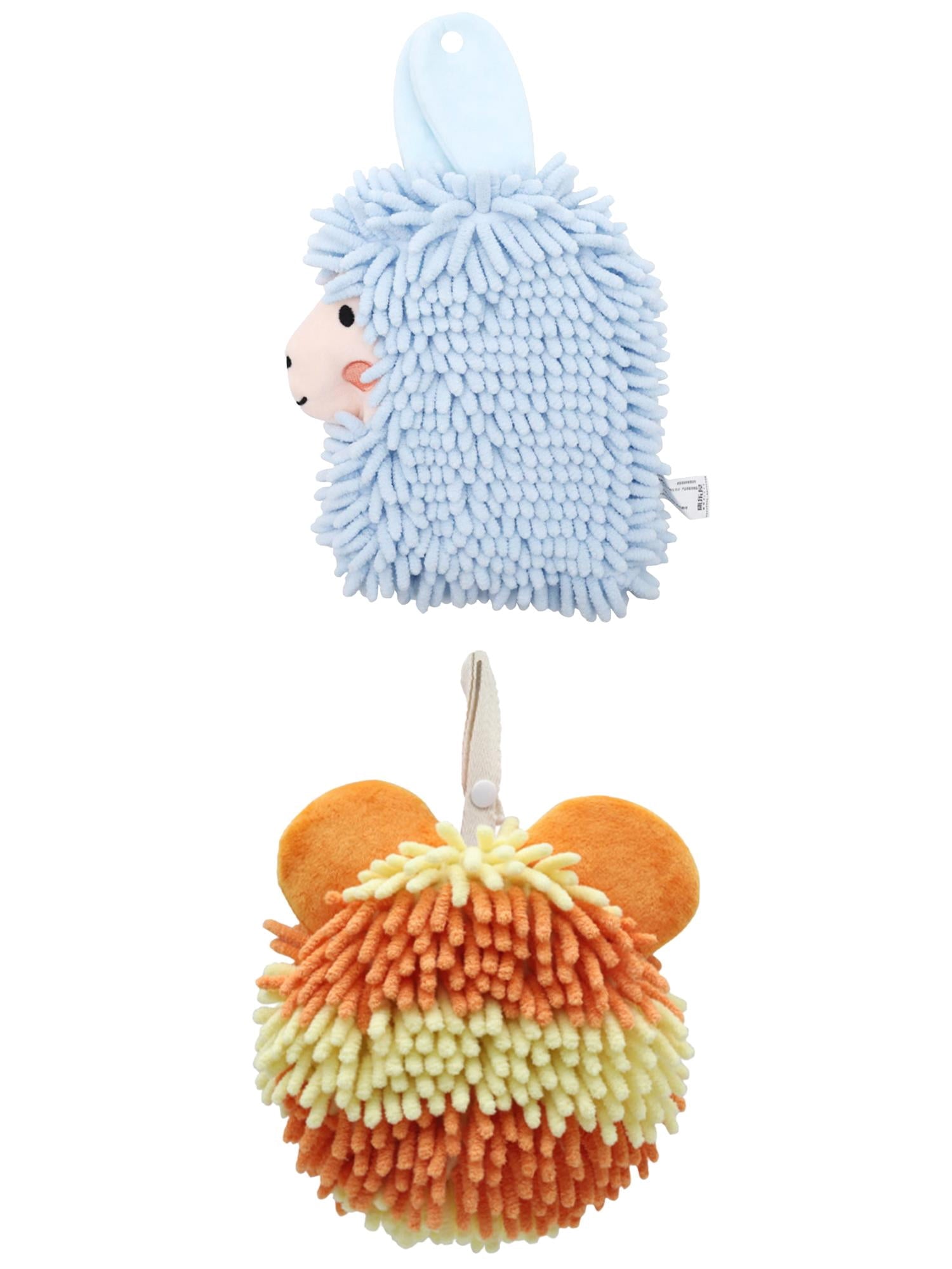 Unique Bargains 2 Packs Chenille Cartoon Hanging Towels 7" x 7"/7" x 11" Orange/Blue