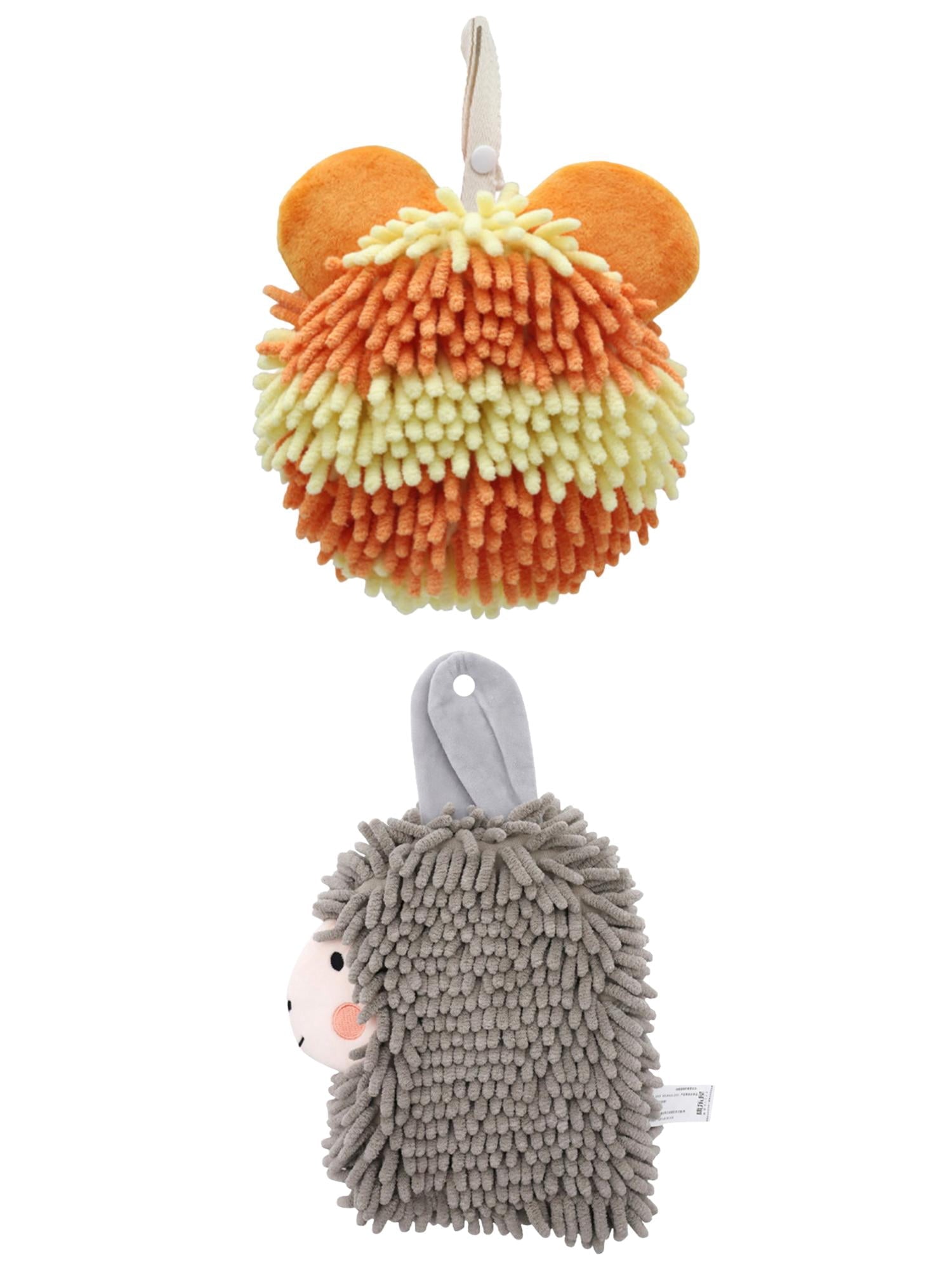 Unique Bargains 2 Packs Chenille Cartoon Hanging Towels 7" x 7"/7" x 11" Orange/Grey
