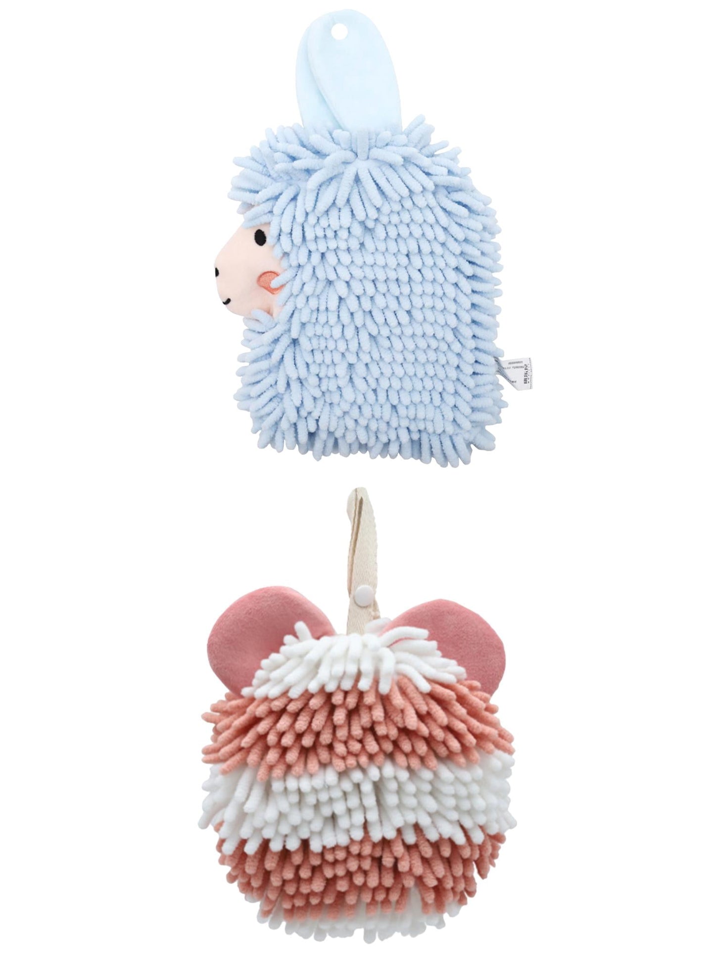 Unique Bargains 2 Packs Chenille Cartoon Hanging Towels 7" x 7"/7" x 11" Pink/Blue