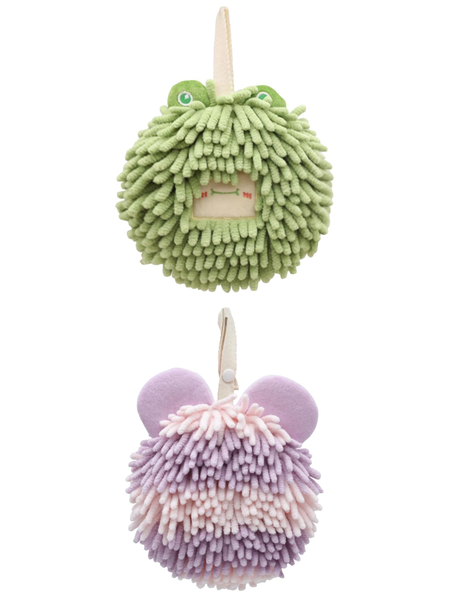 Unique Bargains 2 Packs Chenille Cute Fuzzy Hand Towels 7" x 7" Green/Purple