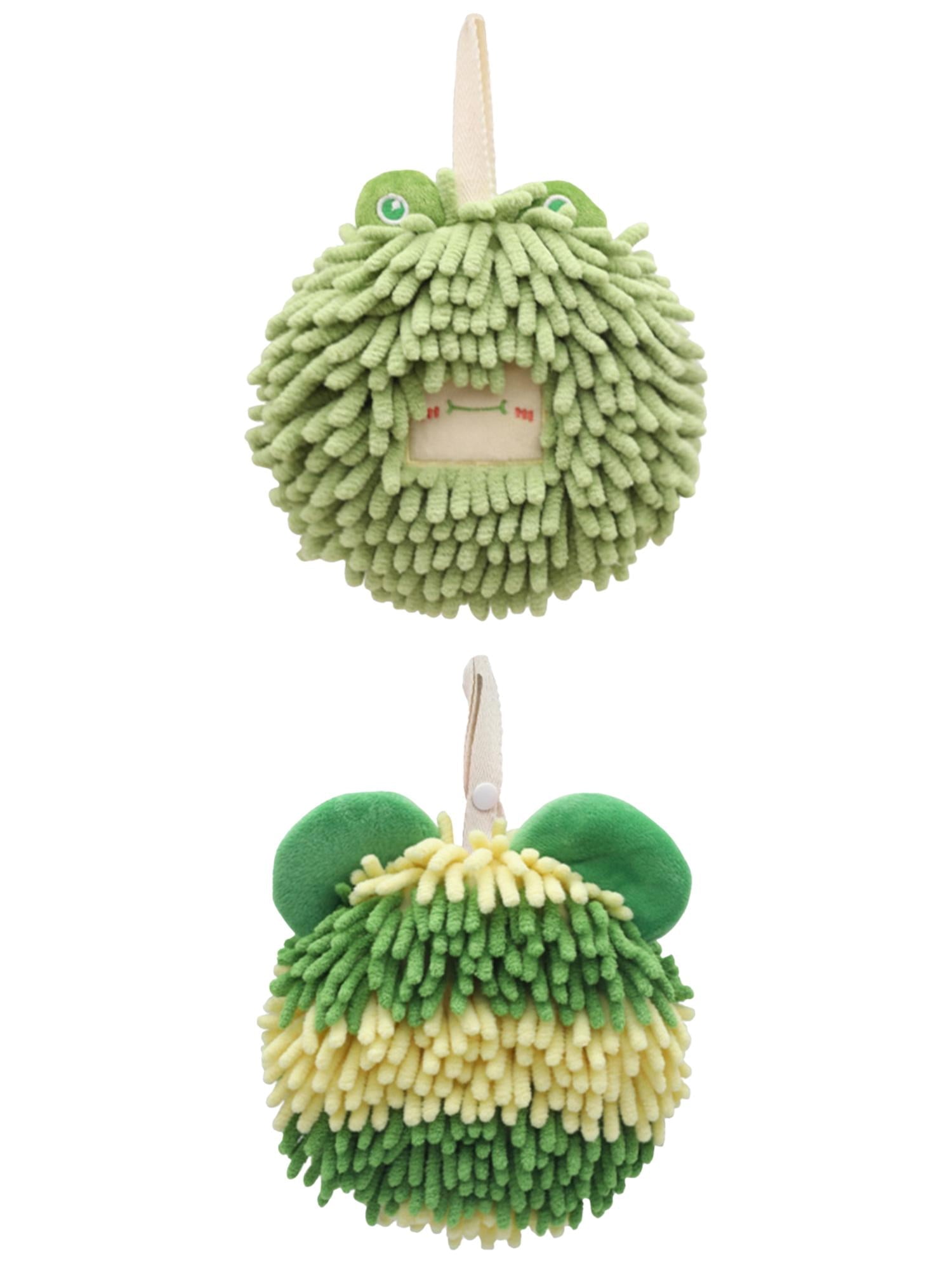 Unique Bargains 2 Packs Chenille Cute Fuzzy Hand Towels 7" x 7" Green