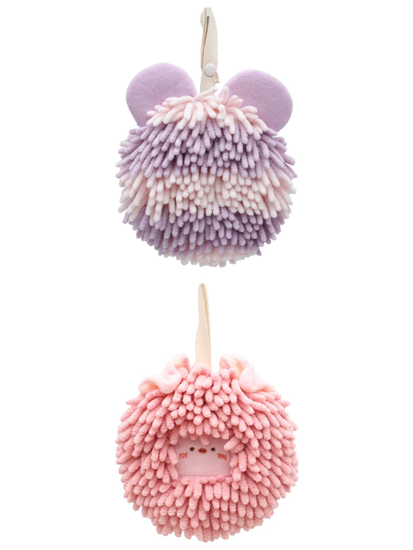 Unique Bargains 2 Packs Chenille Cute Fuzzy Hand Towels 7" x 7" Pink/Purple