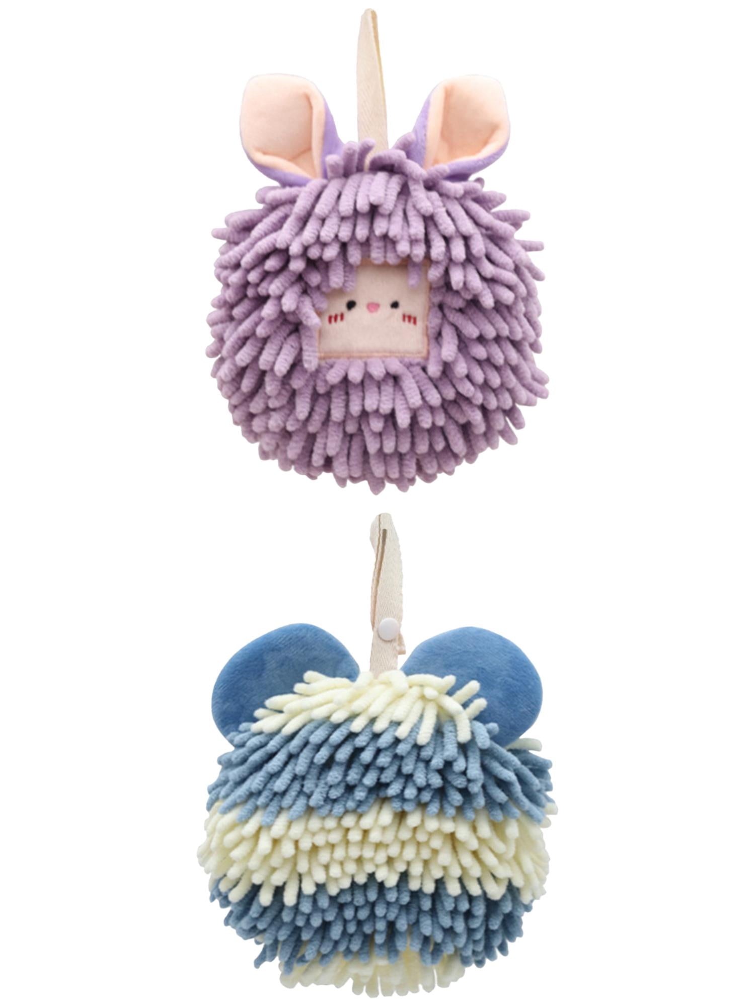 Unique Bargains 2 Packs Chenille Cute Fuzzy Hand Towels 7" x 7" Purple/Blue