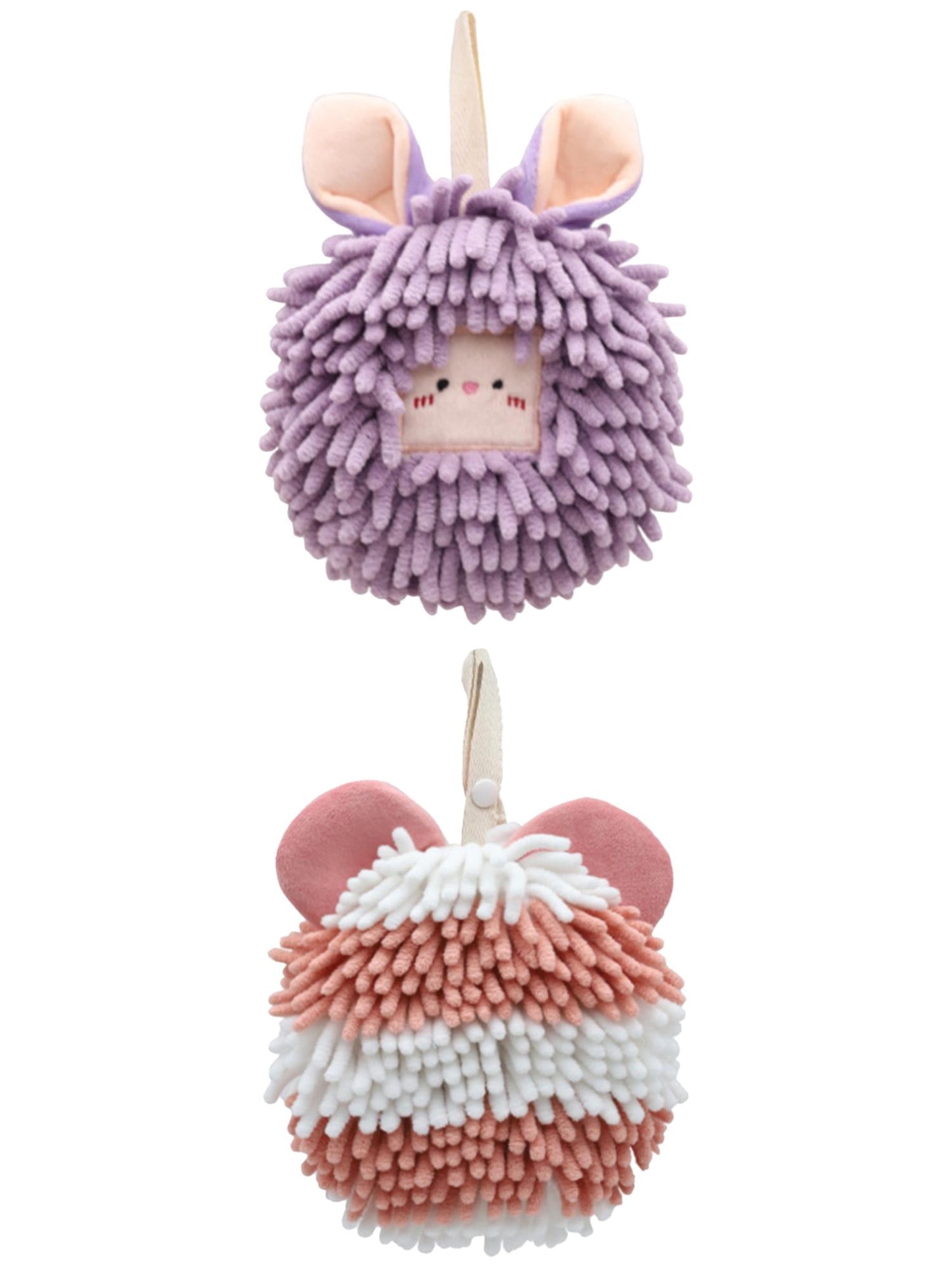 Unique Bargains 2 Packs Chenille Cute Fuzzy Hand Towels 7" x 7" Purple/Pink
