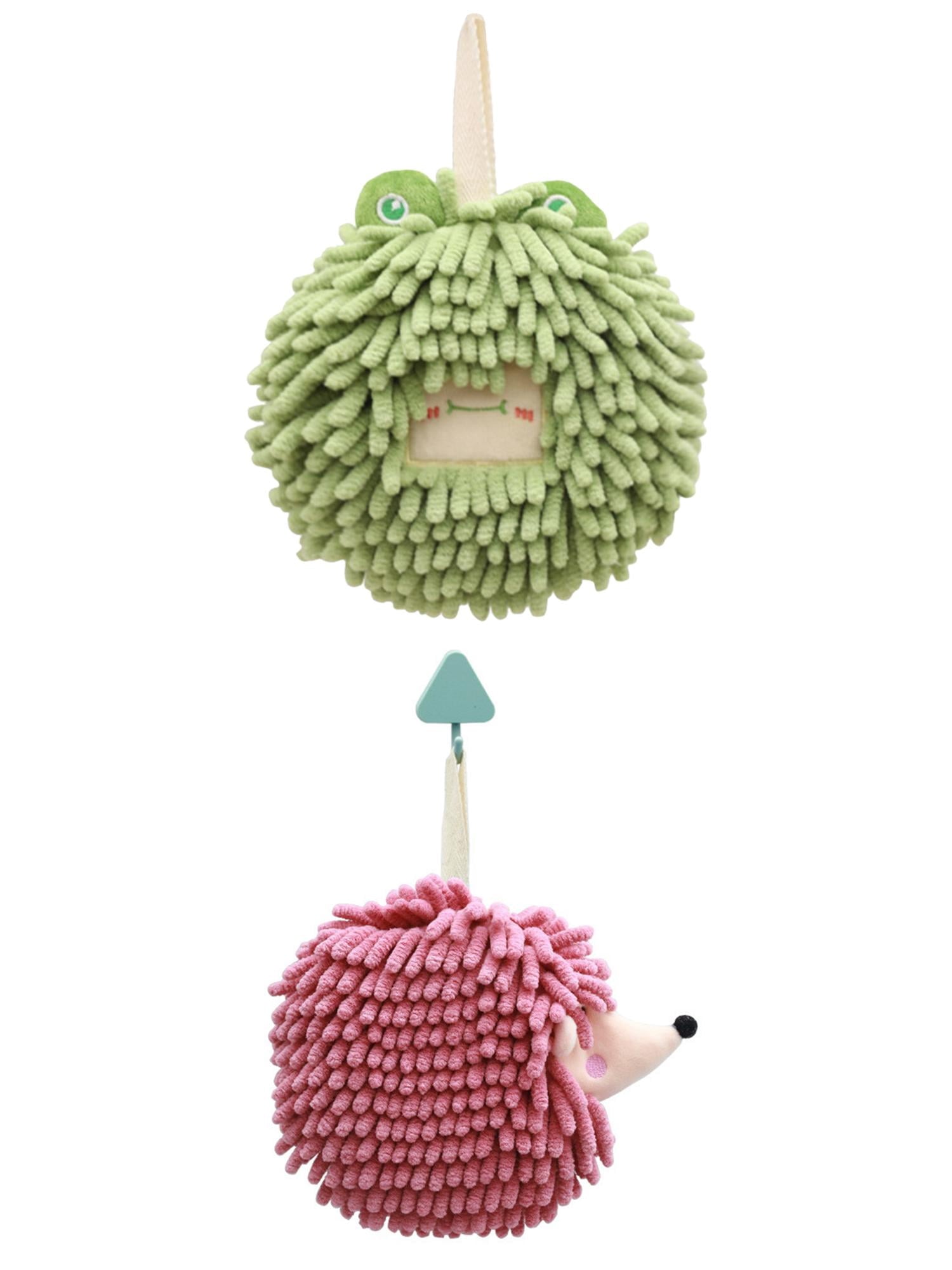 Unique Bargains 2 Packs Chenille Fuzzy Ball Hand Towels Set of 1 Green/Purple