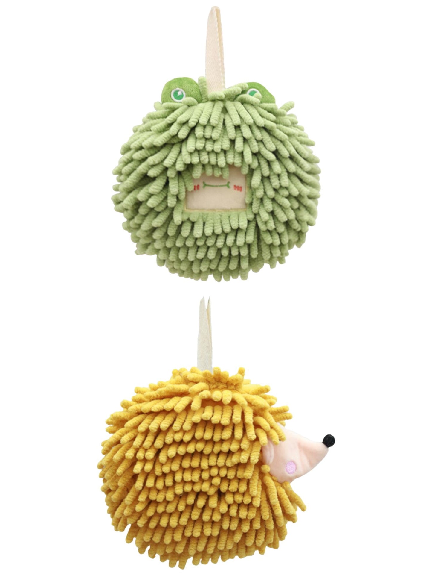 Unique Bargains 2 Packs Chenille Fuzzy Ball Hand Towels Set of 1 Green/Yellow