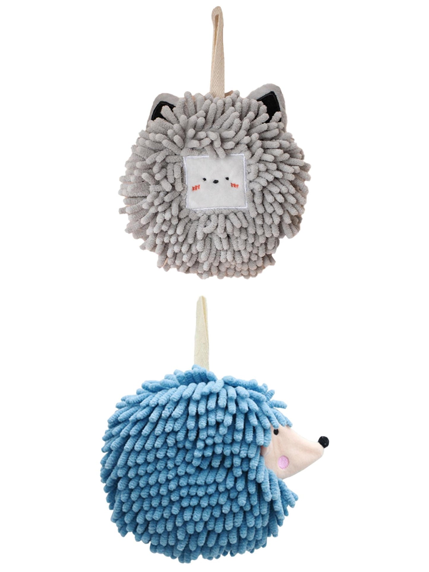 Unique Bargains 2 Packs Chenille Fuzzy Ball Hand Towels Set of 1 Light Grey/Blue
