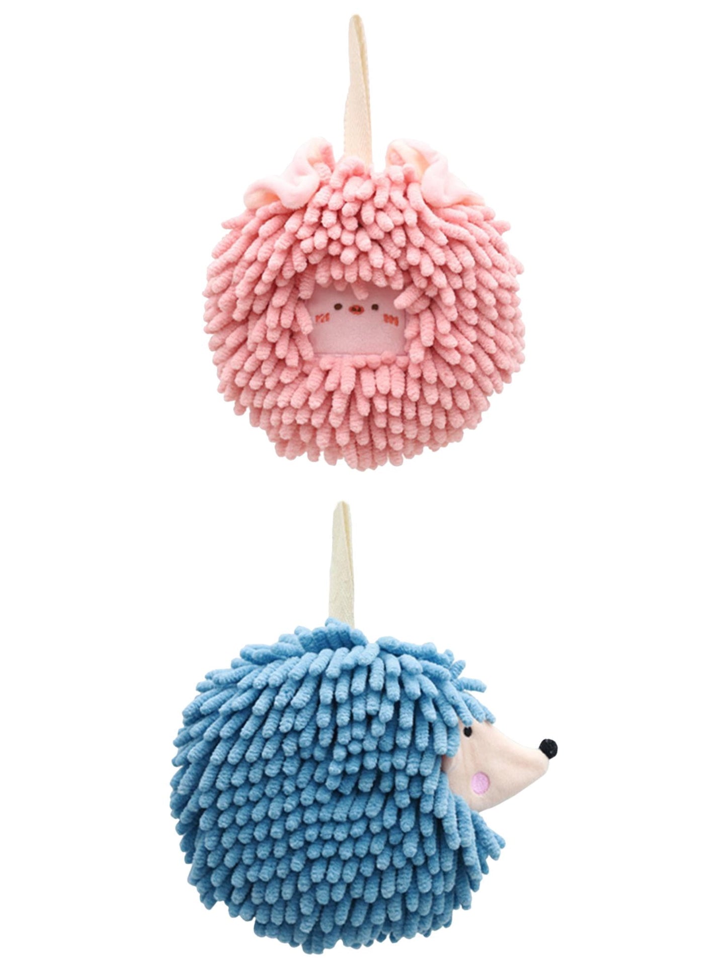 Unique Bargains 2 Packs Chenille Fuzzy Ball Hand Towels Set of 1 Pink/Blue