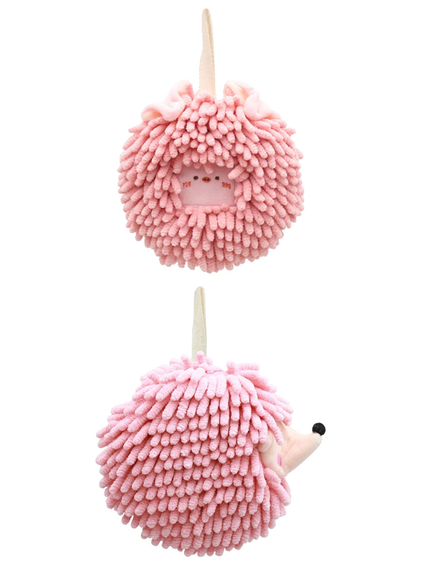 Unique Bargains 2 Packs Chenille Fuzzy Ball Hand Towels Set of 1 Pink